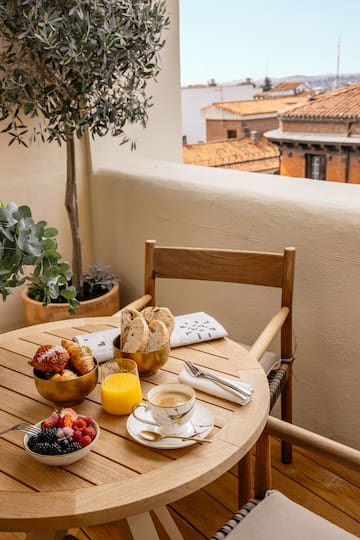 a table with food and drinks on it