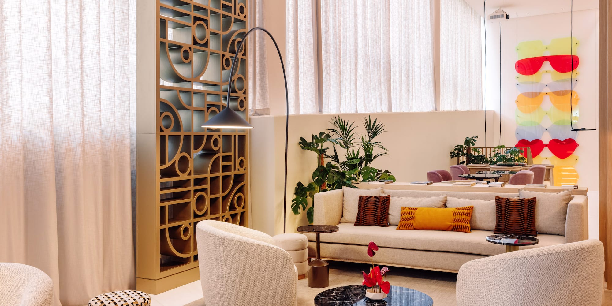 a room with a couch and a table