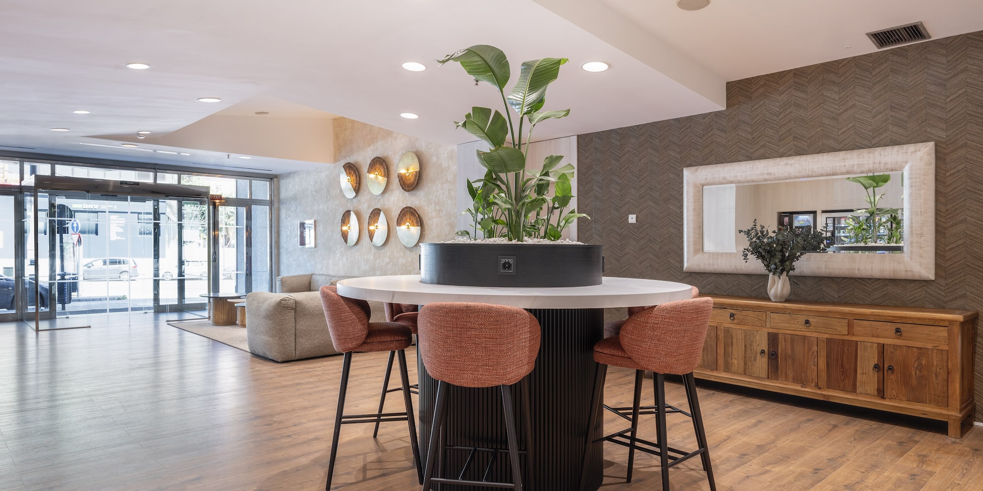 a room with a table and chairs