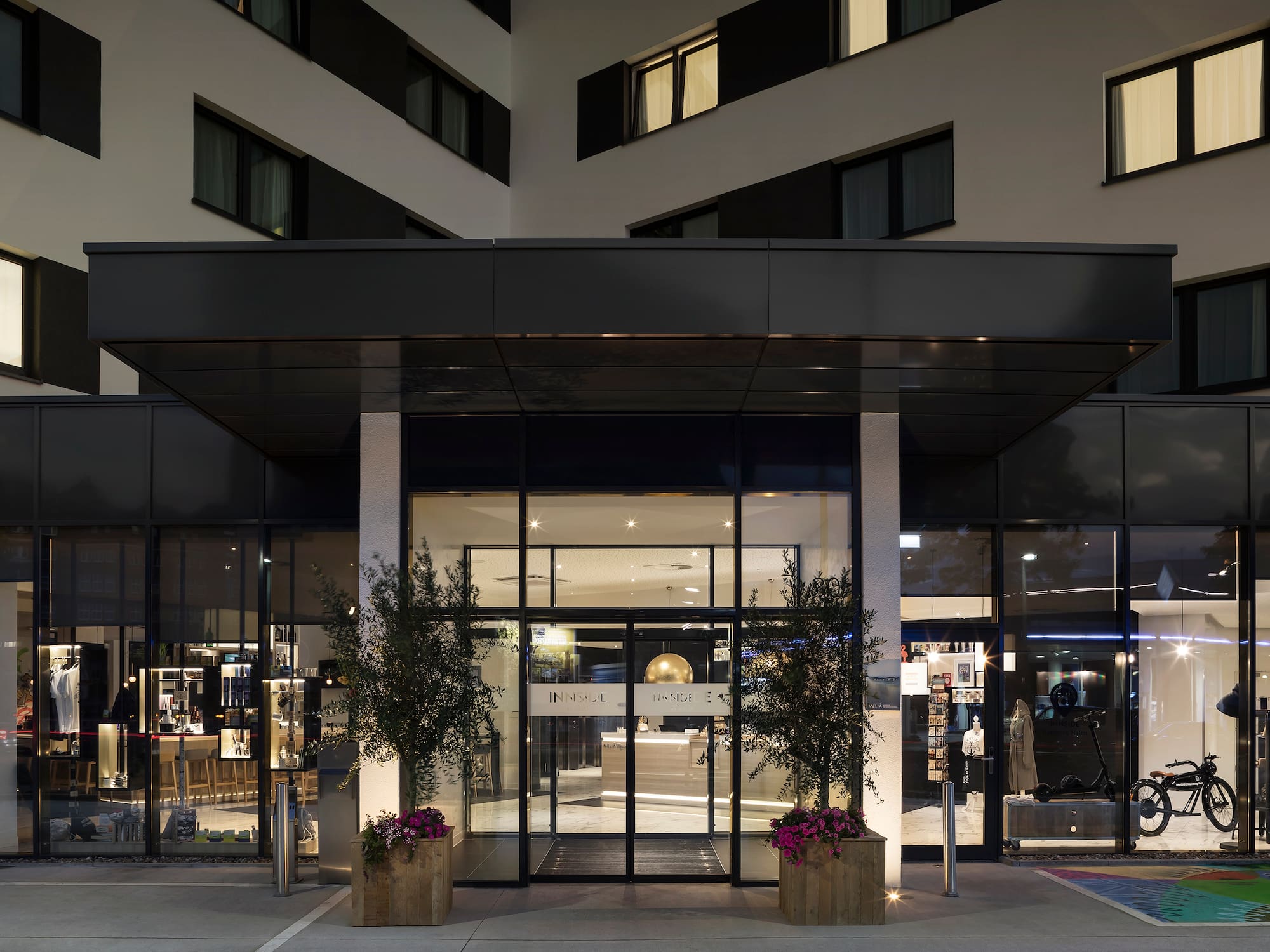 a building with glass doors