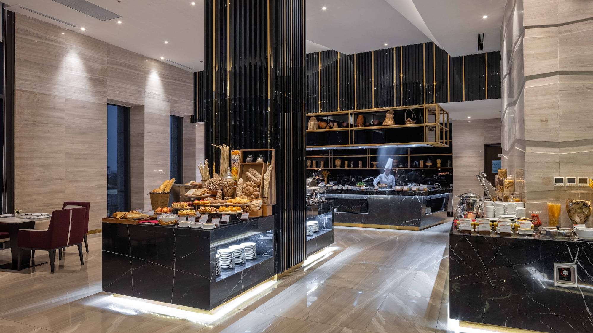 a food display in a restaurant