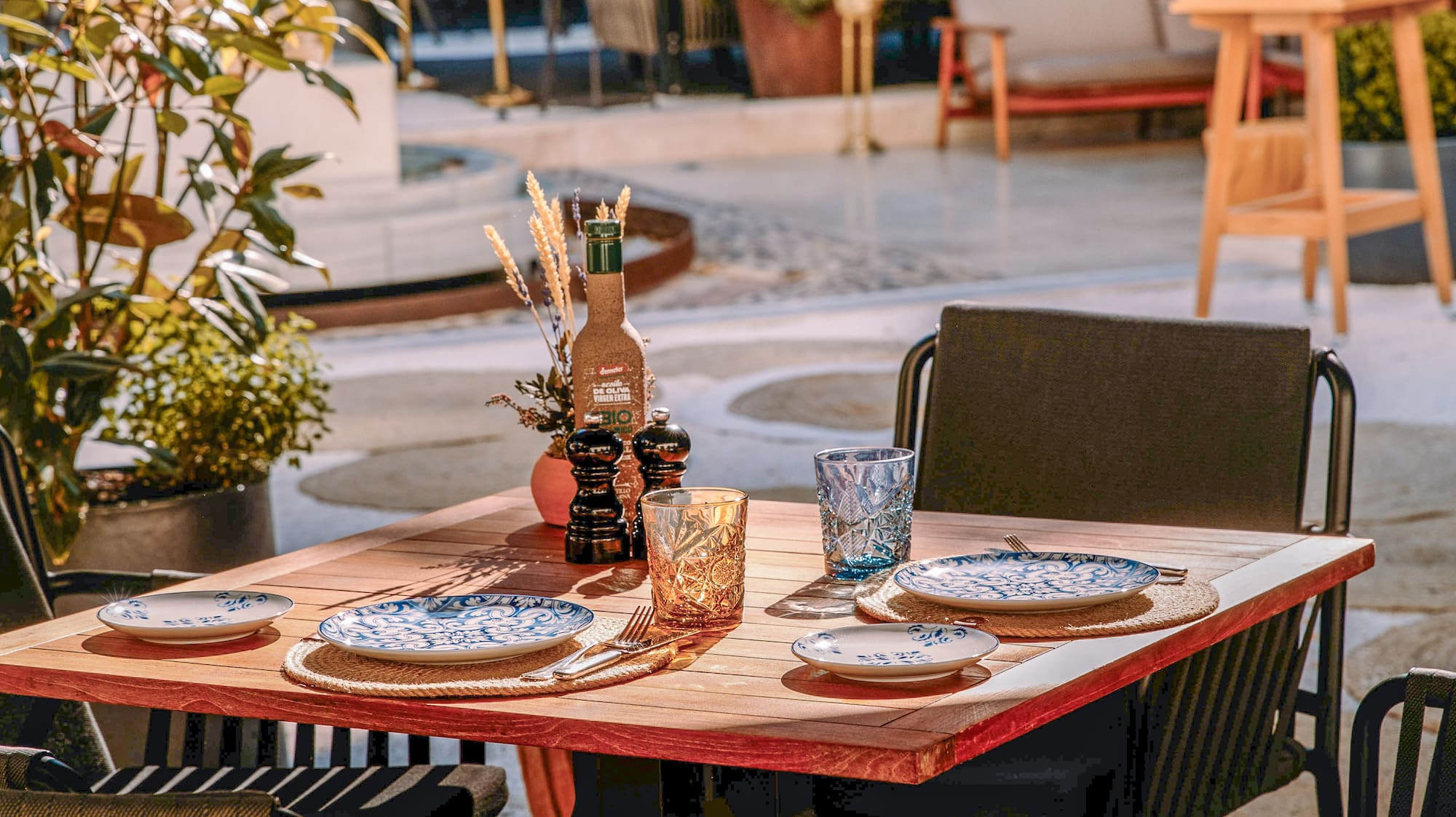 a table with plates and glasses on it