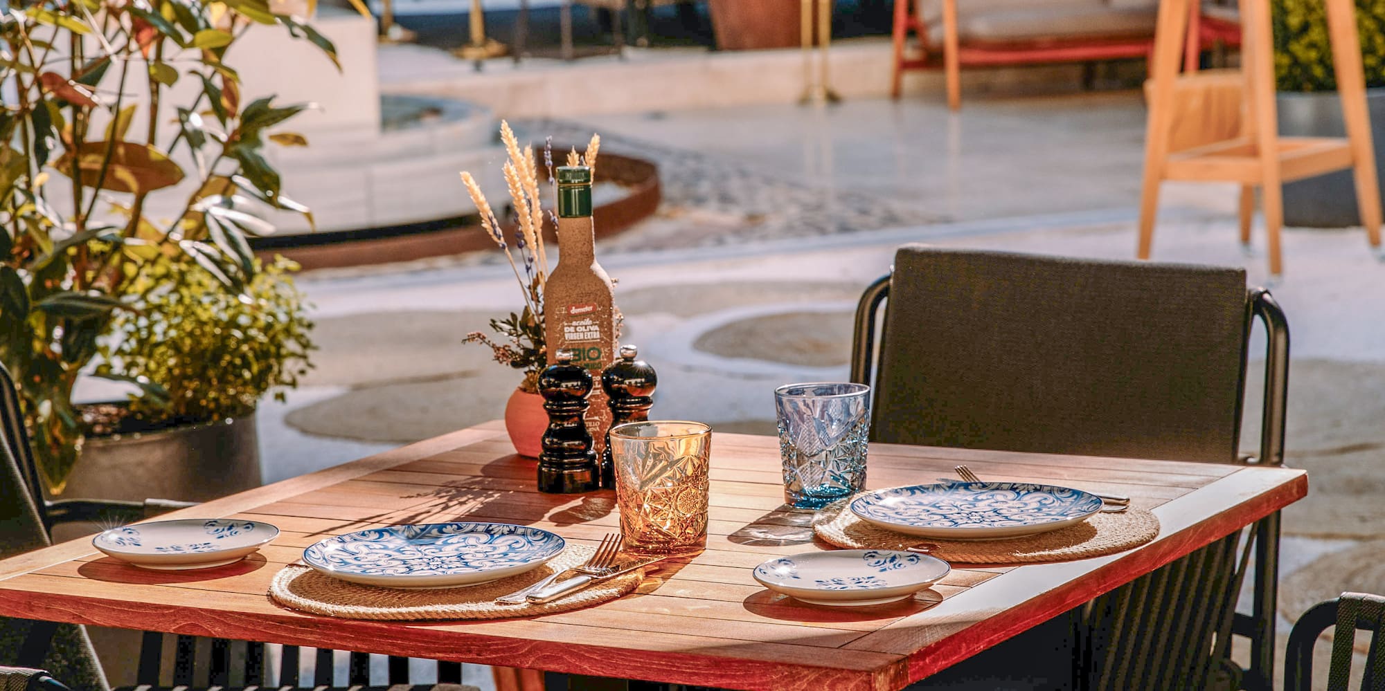 a table with plates and glasses on it