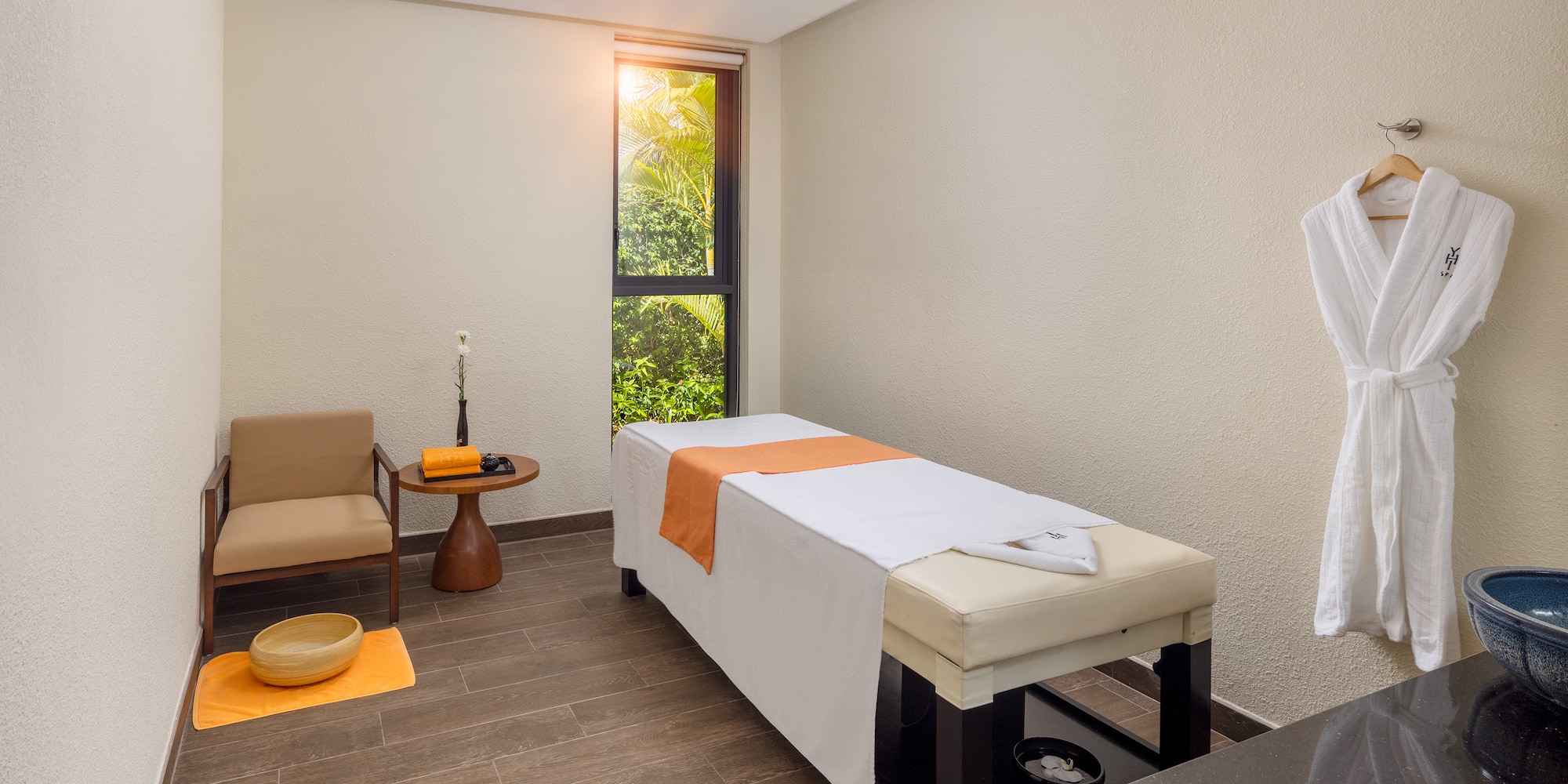 a massage table in a room