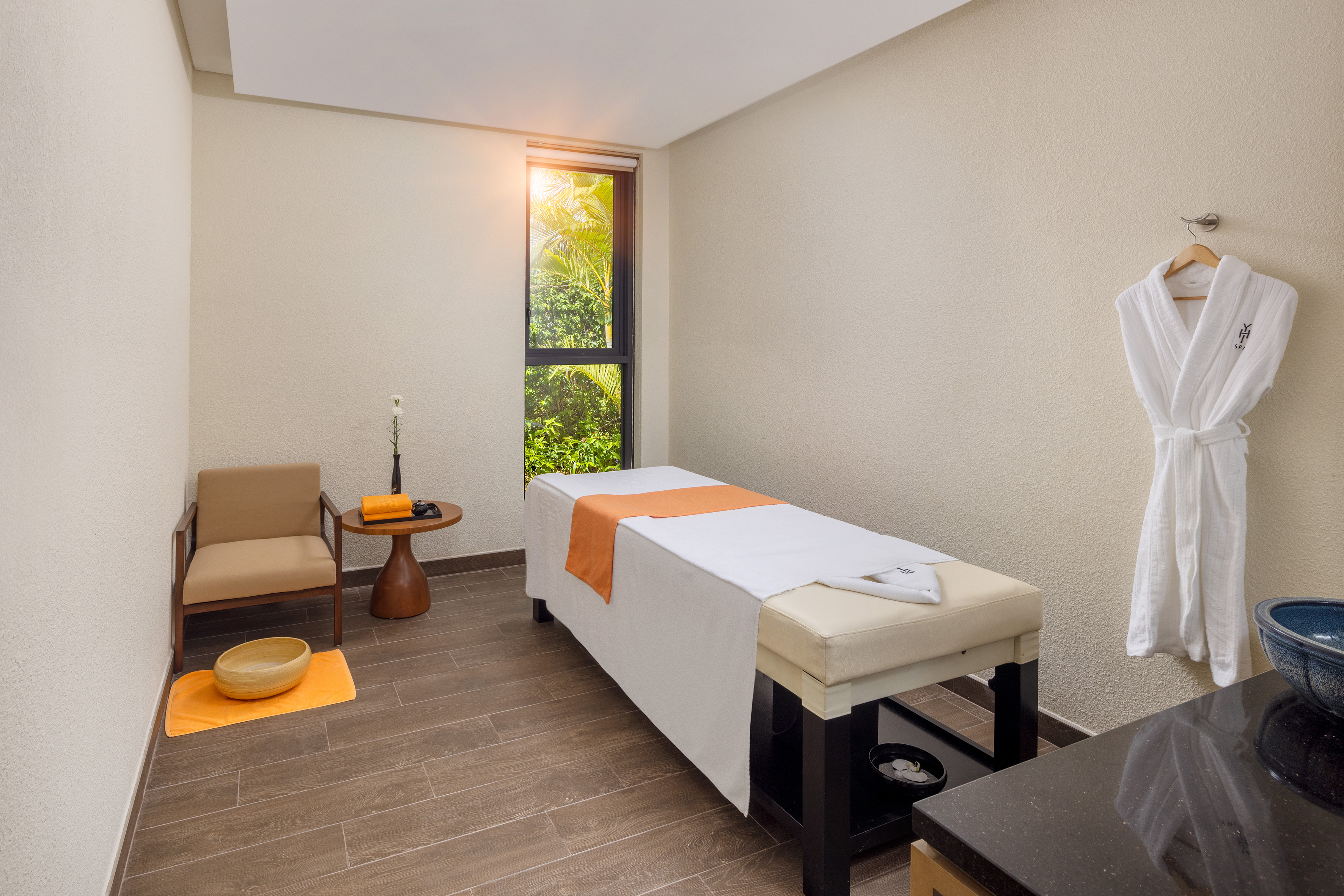 a massage table in a room