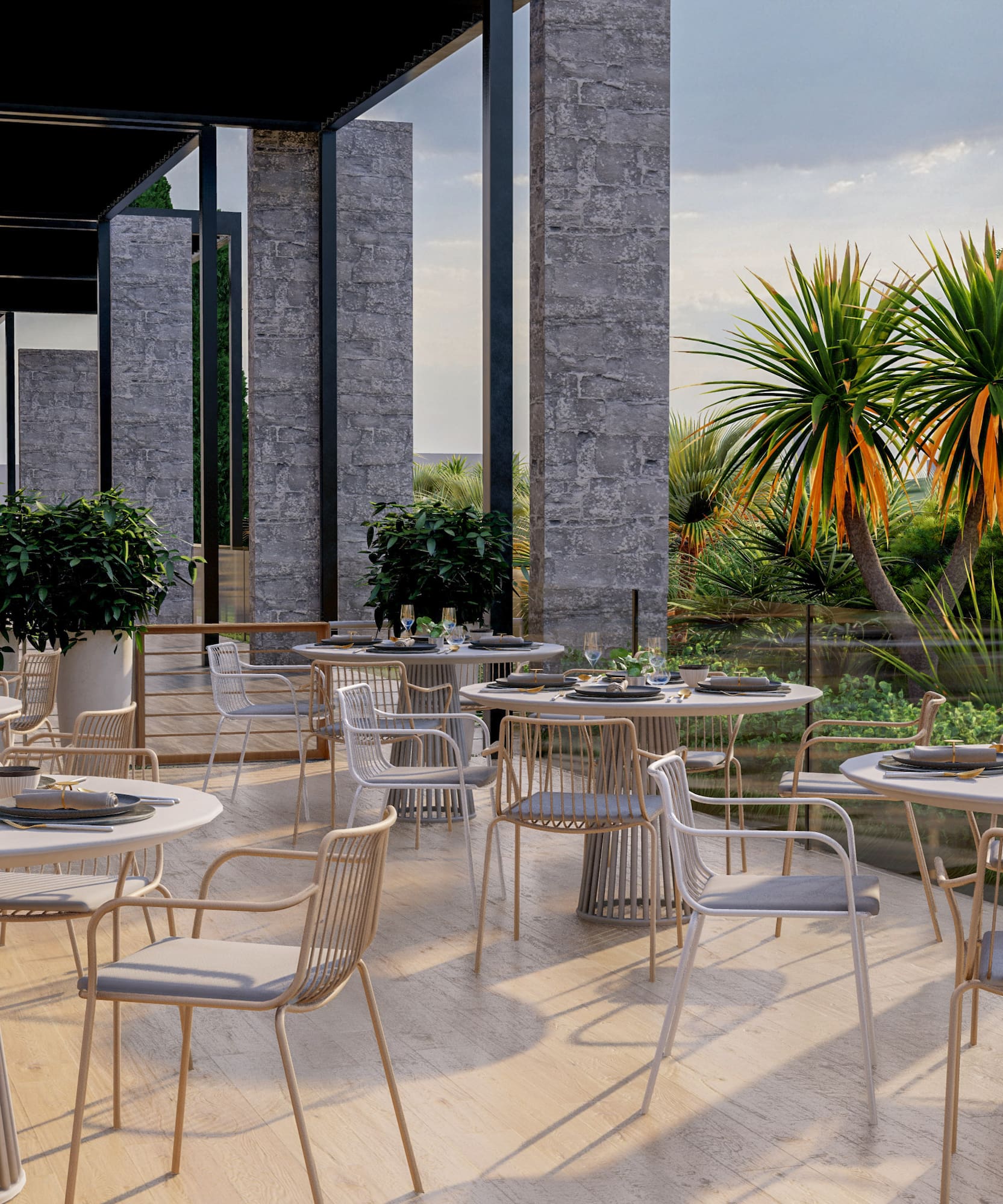 a restaurant with tables and chairs