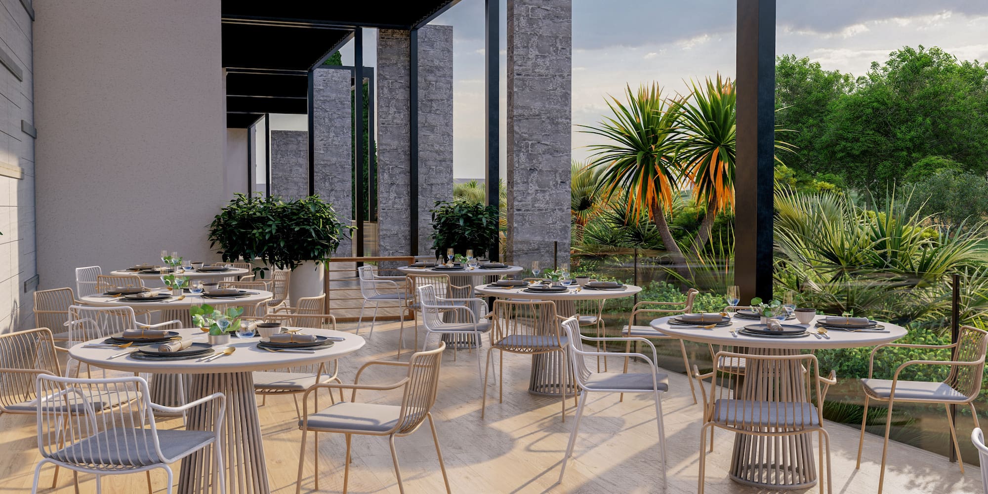 a restaurant with tables and chairs