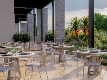 a restaurant with tables and chairs