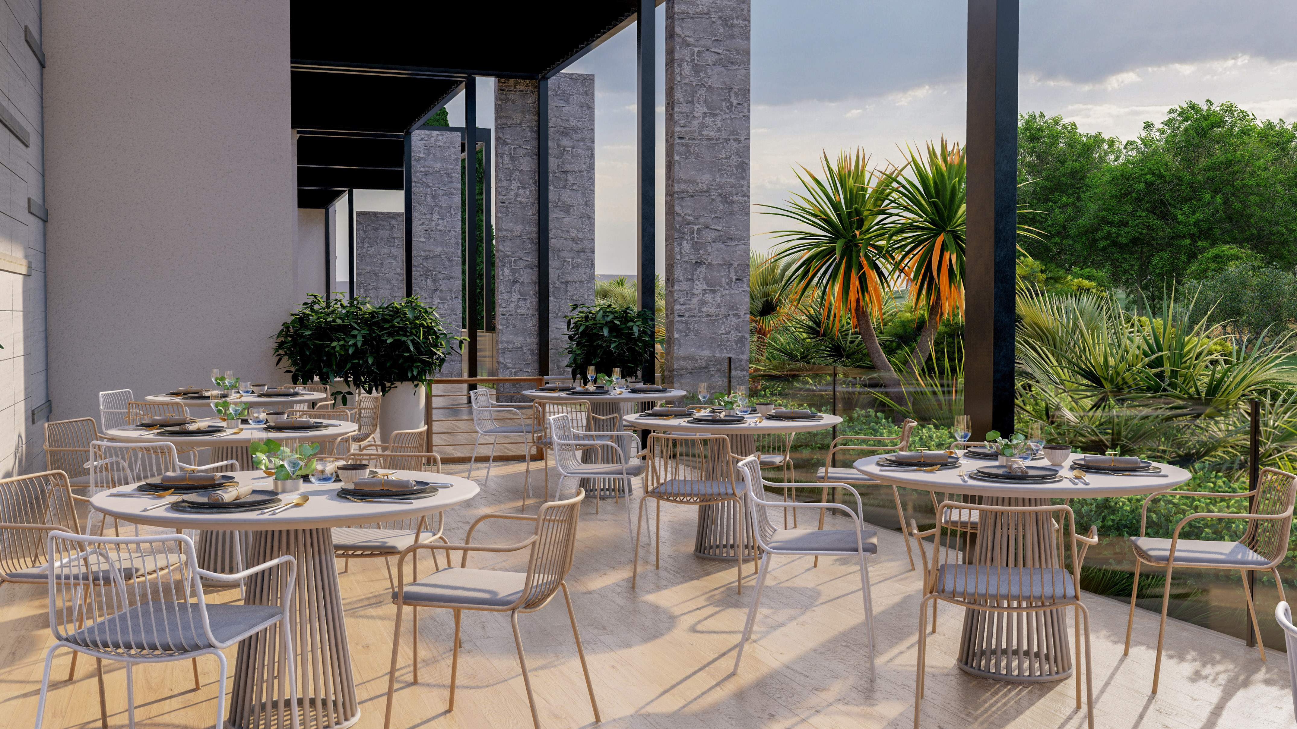 a restaurant with tables and chairs