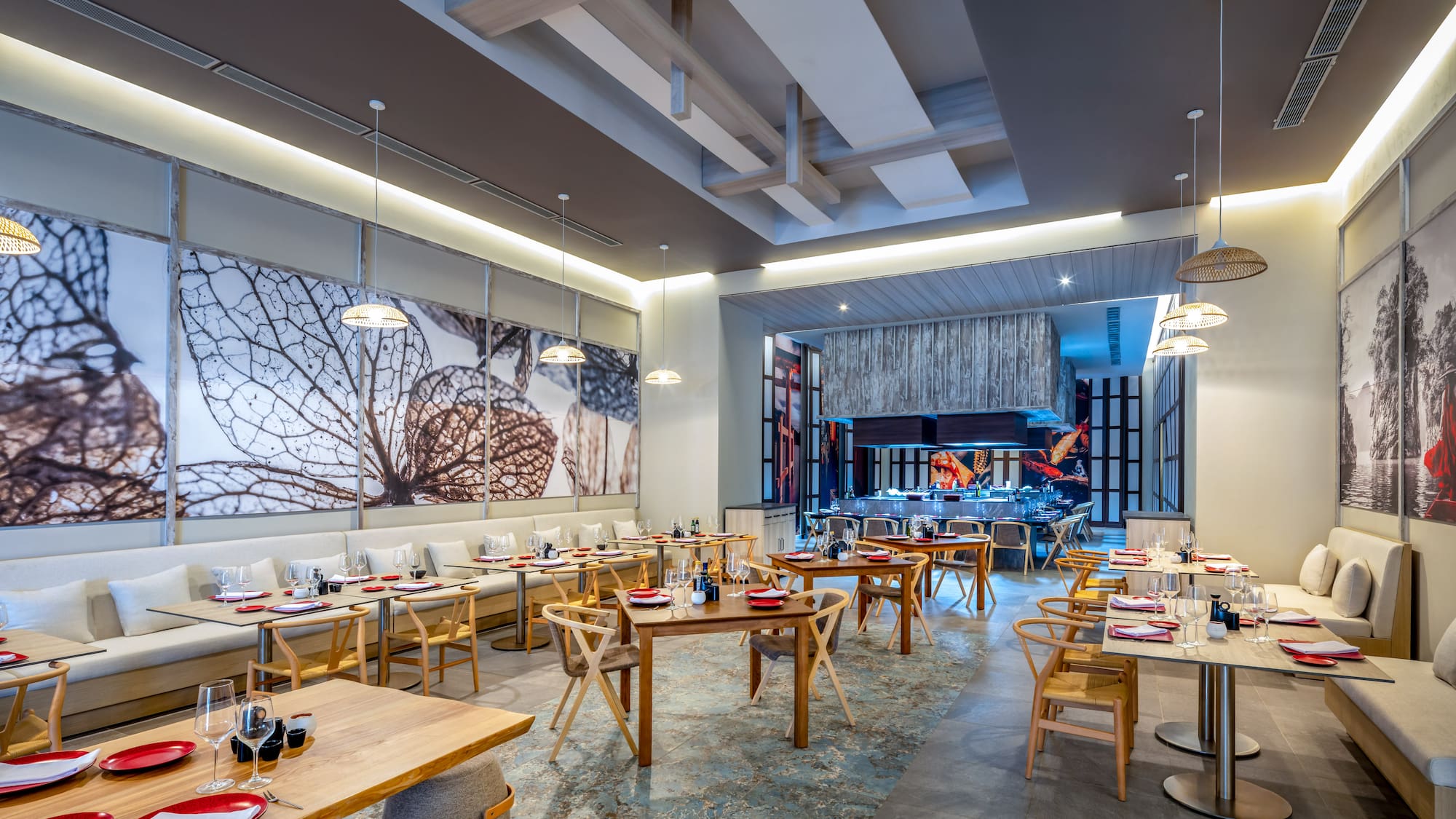 a room with tables and chairs