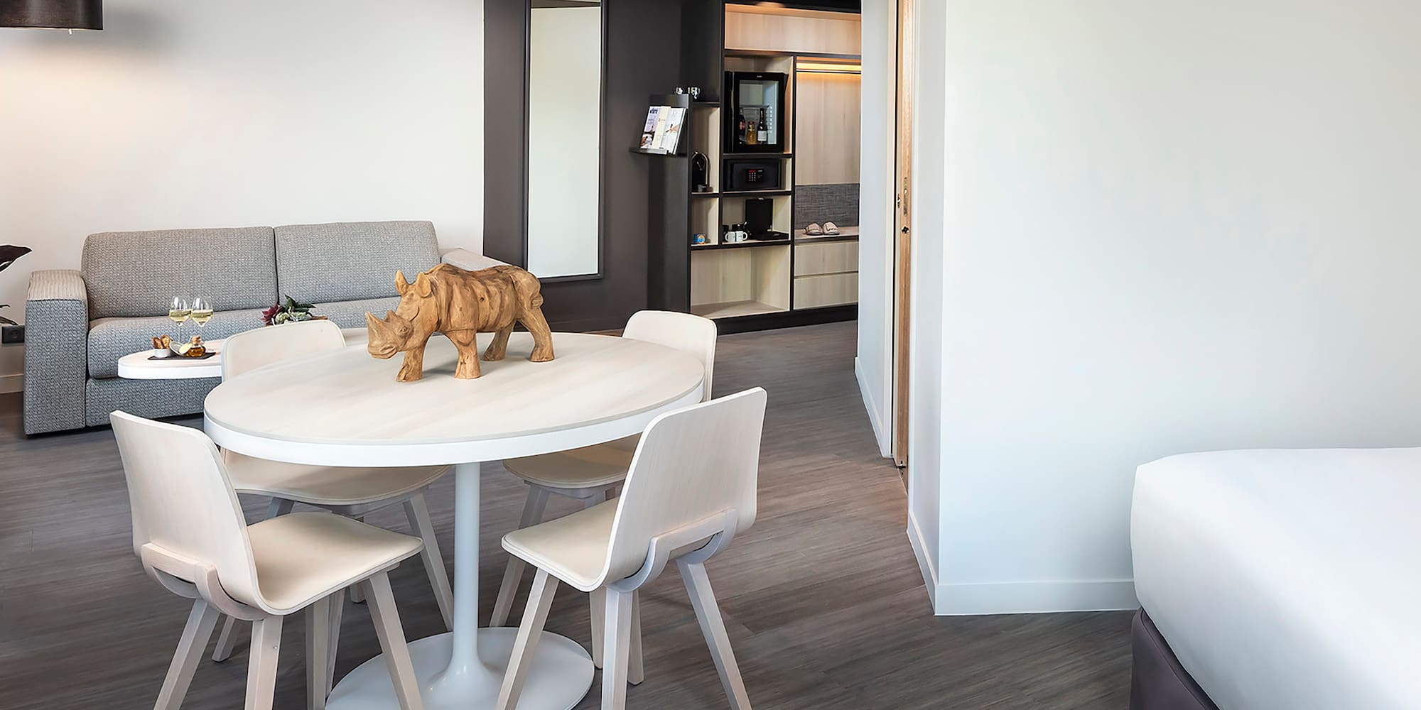 a table and chairs in a room