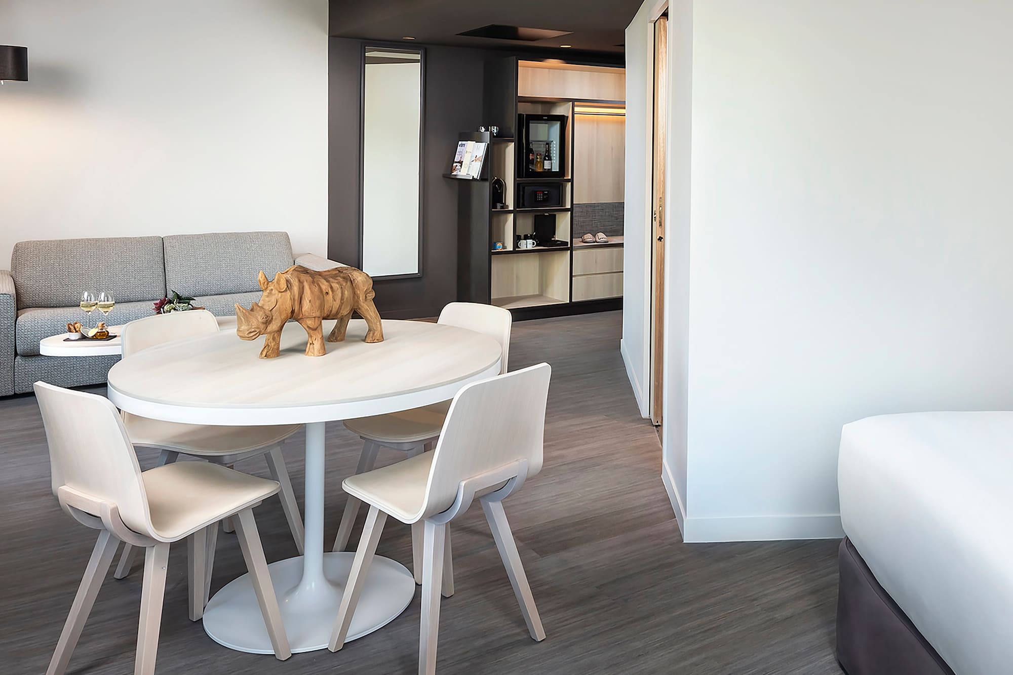 a table and chairs in a room