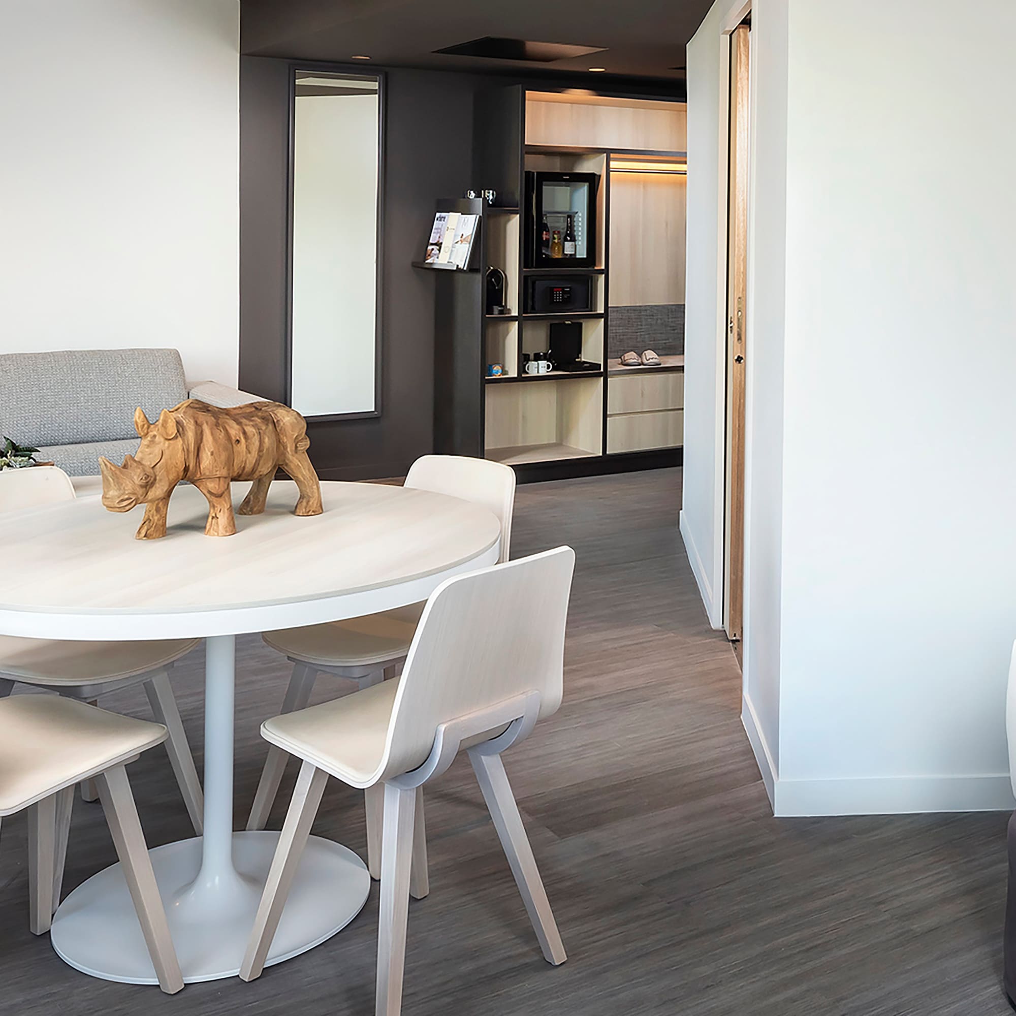 a table and chairs in a room