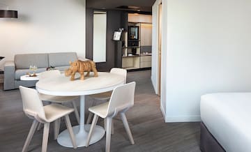 a table and chairs in a room