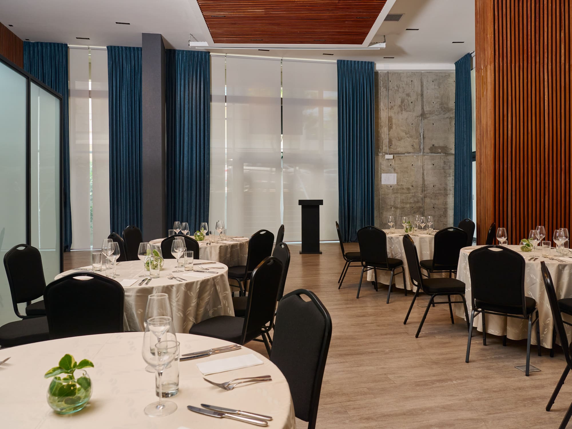 a room with tables and chairs