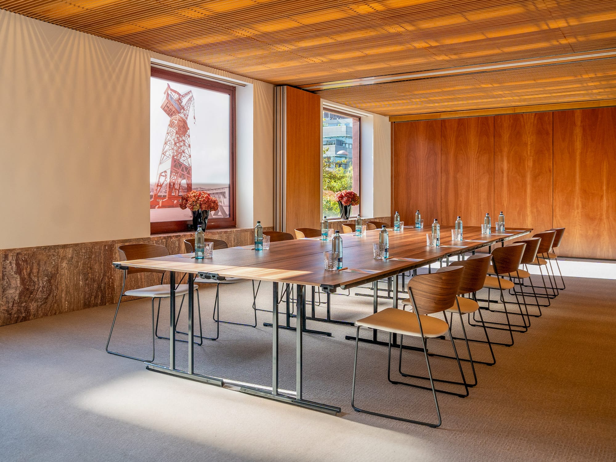 a room with a table and chairs