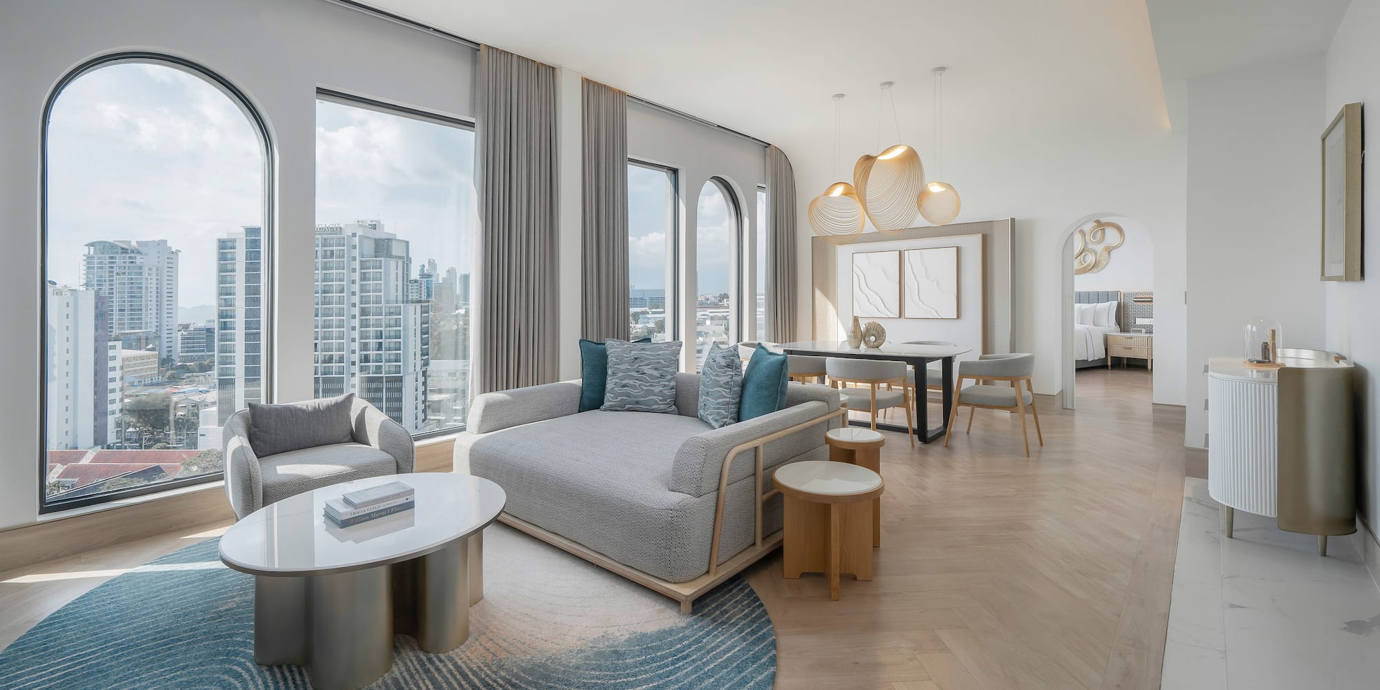 a room with a couch and a table