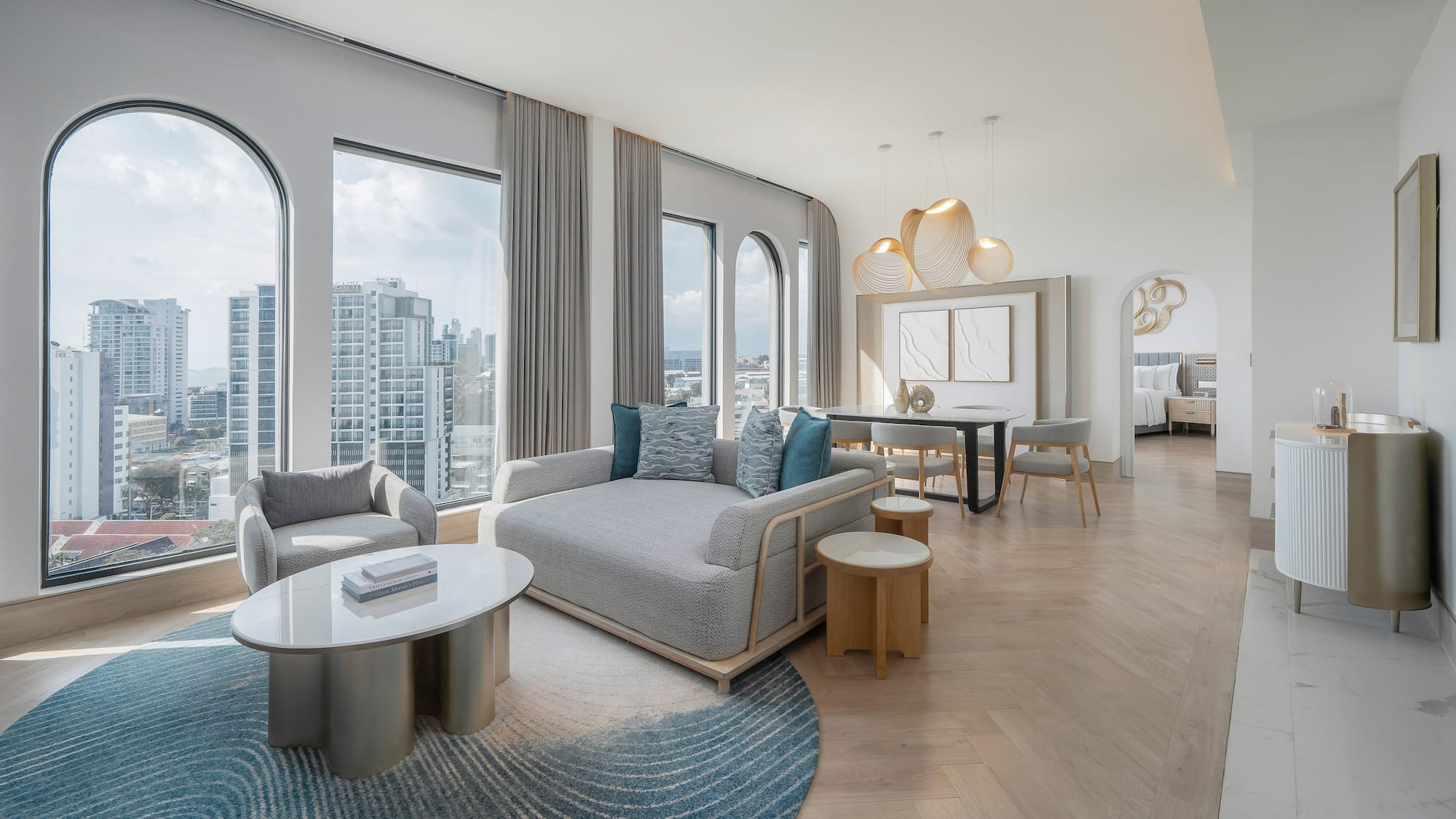 a room with a couch and a table