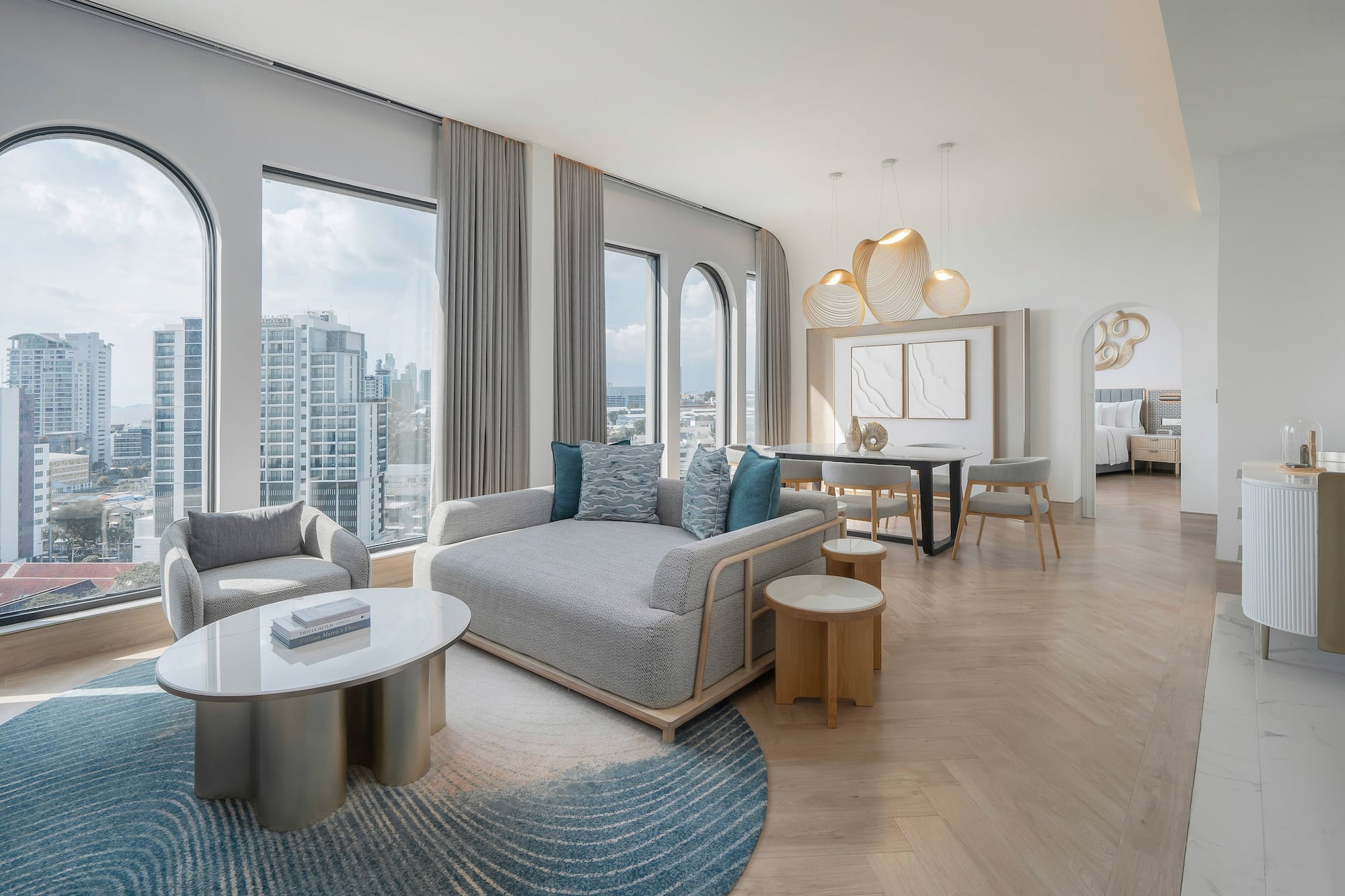 a room with a couch and a table