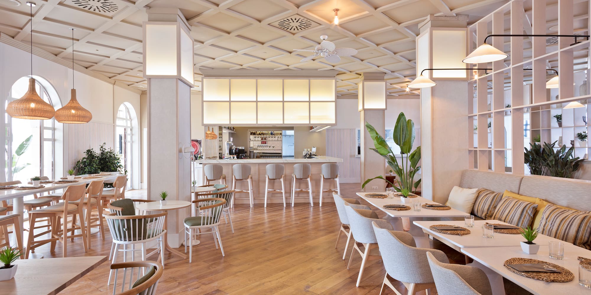 a room with tables and chairs