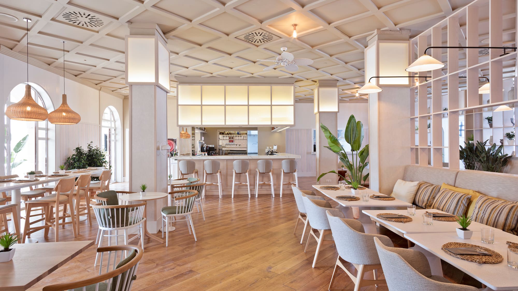 a room with tables and chairs