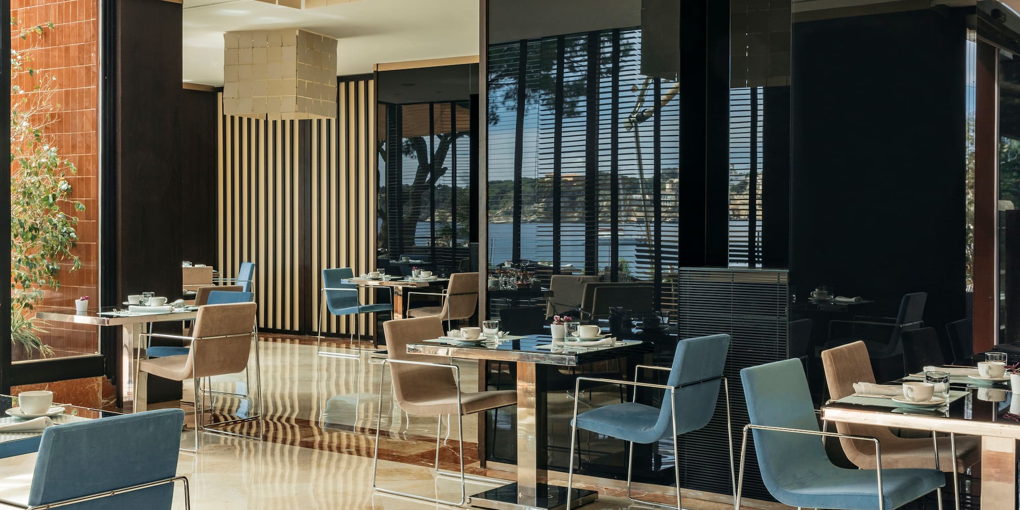 a room with tables and chairs