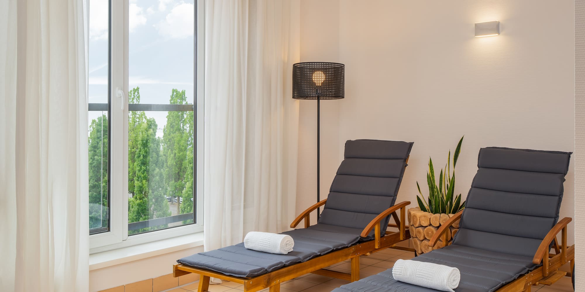 a lounge chairs in a room