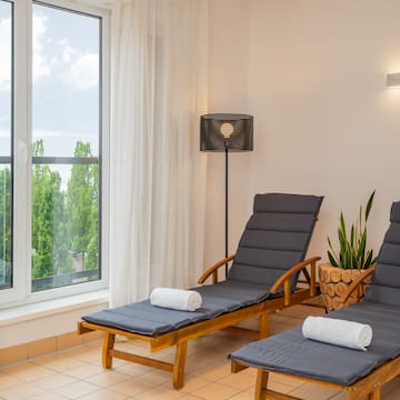 a lounge chairs in a room