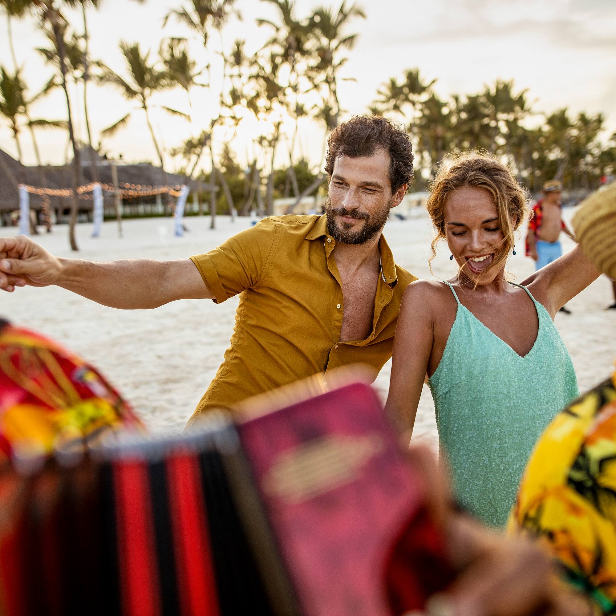 a group of people on a beach