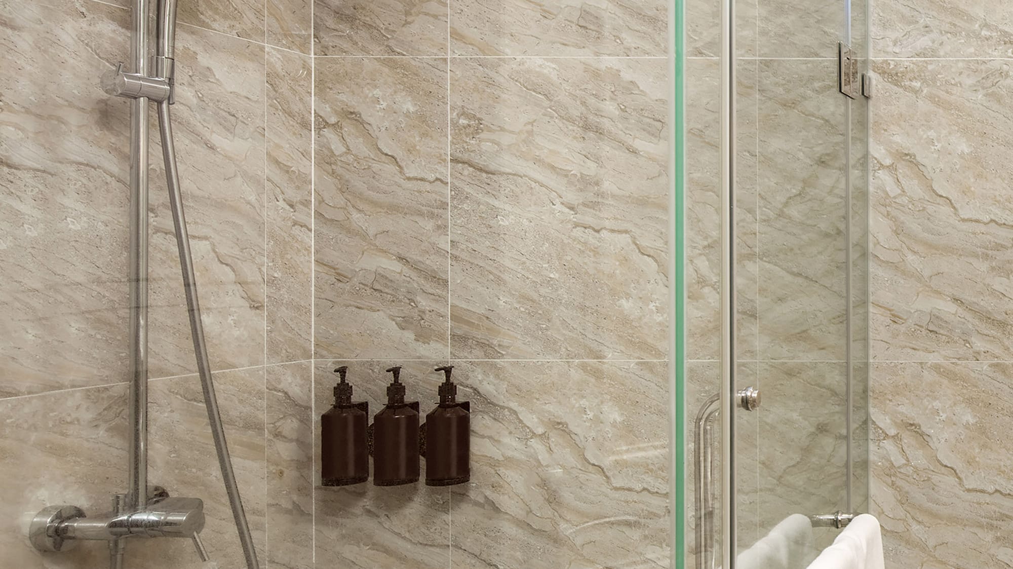 a shower with a glass door