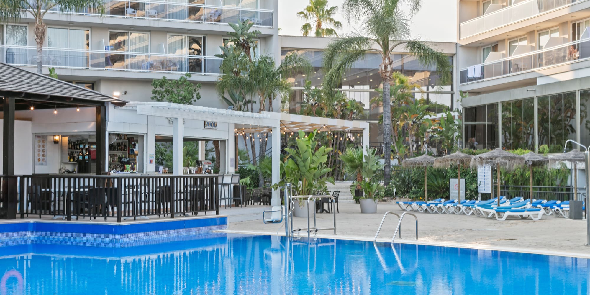 a swimming pool in a hotel