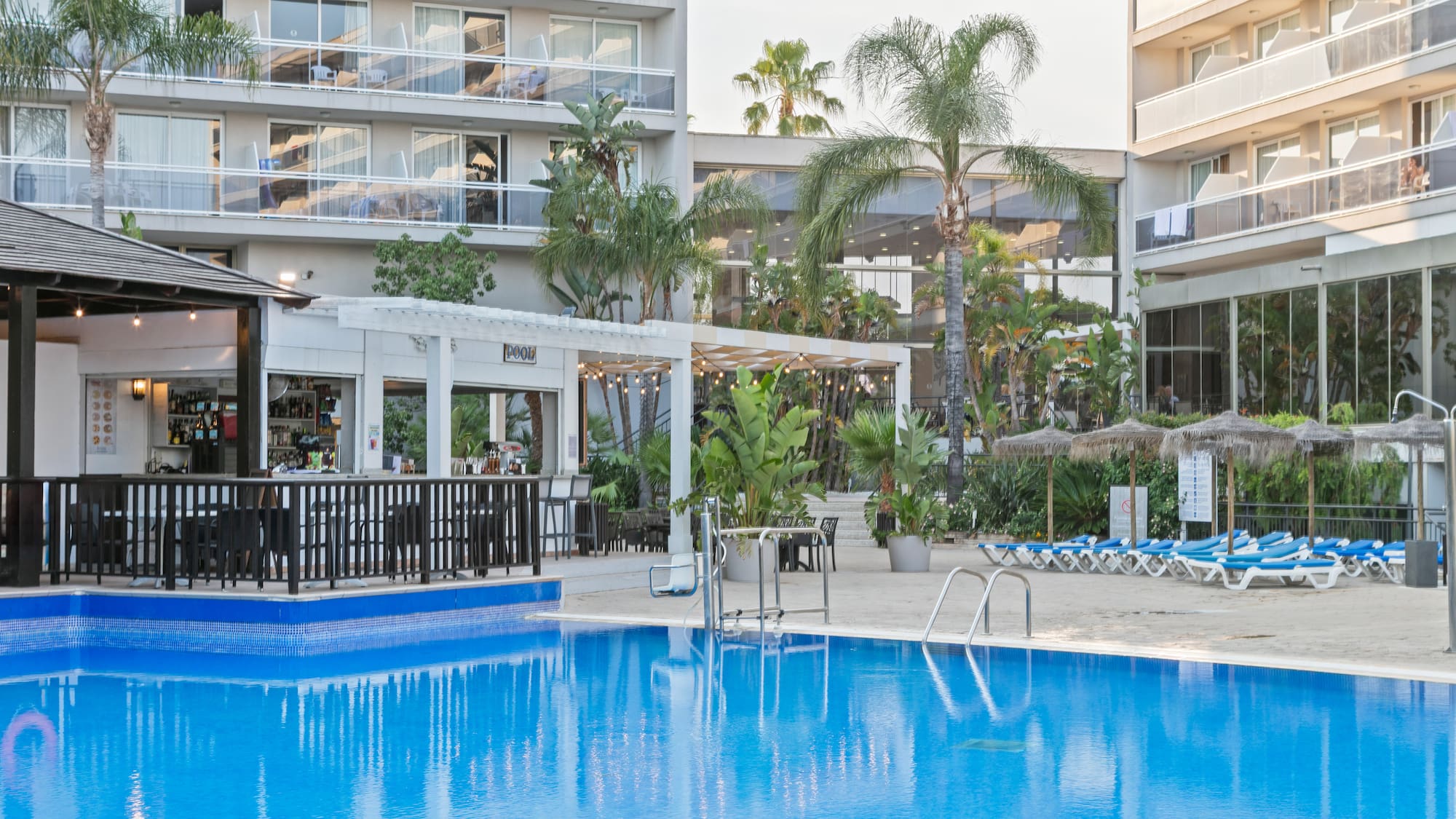 a swimming pool in a hotel