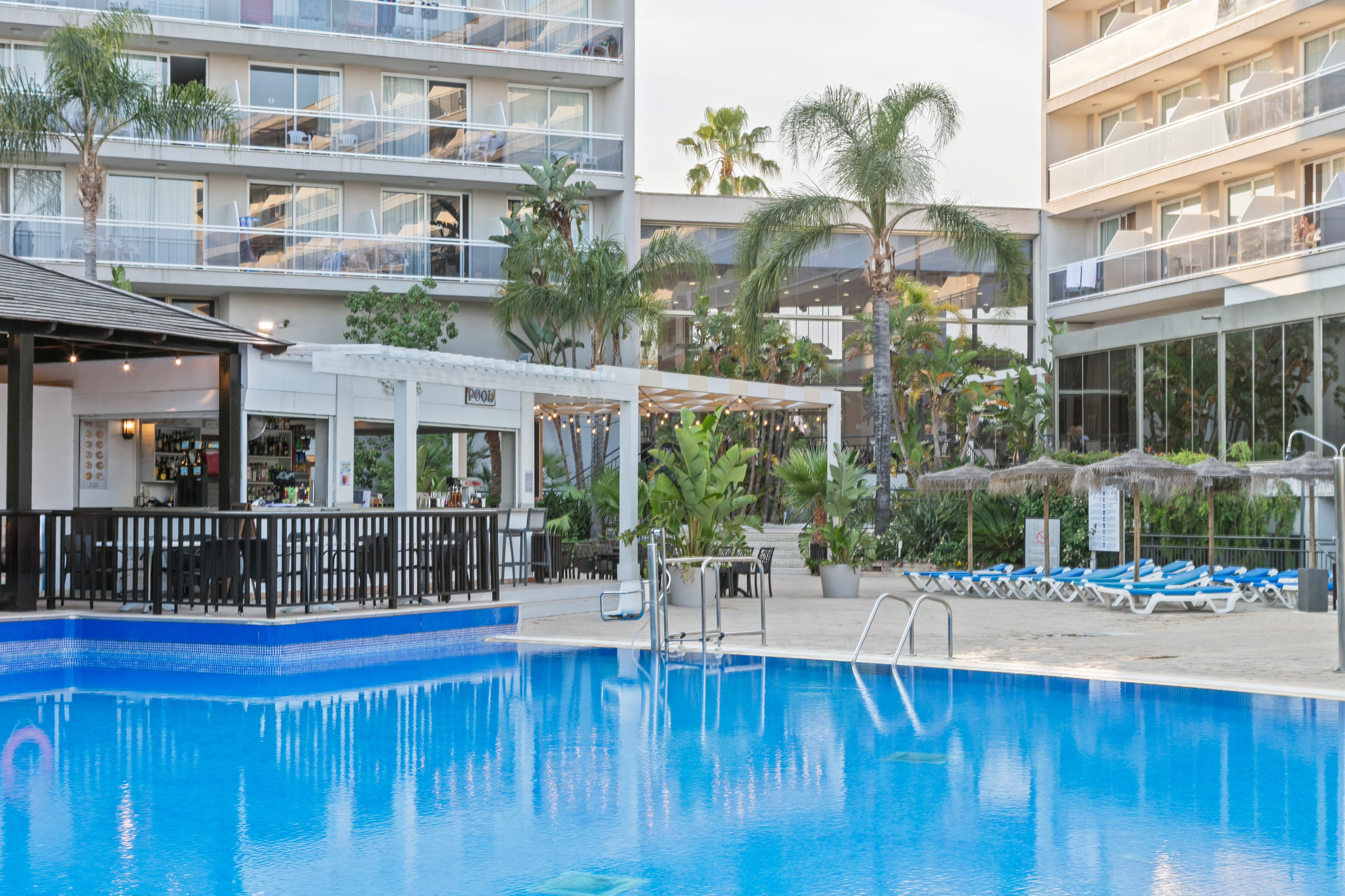a swimming pool in a hotel