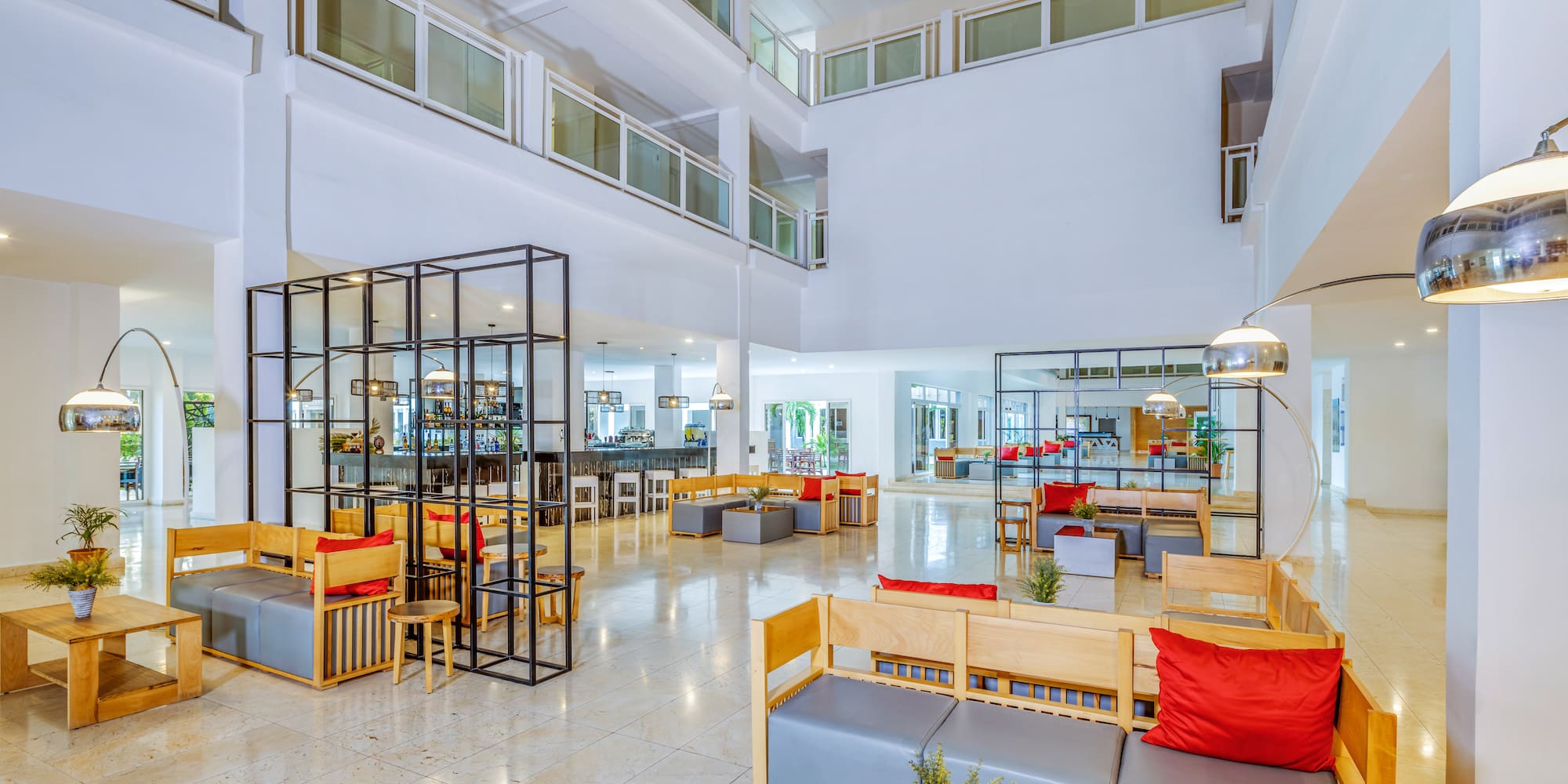 a large room with a large glass wall and a large window