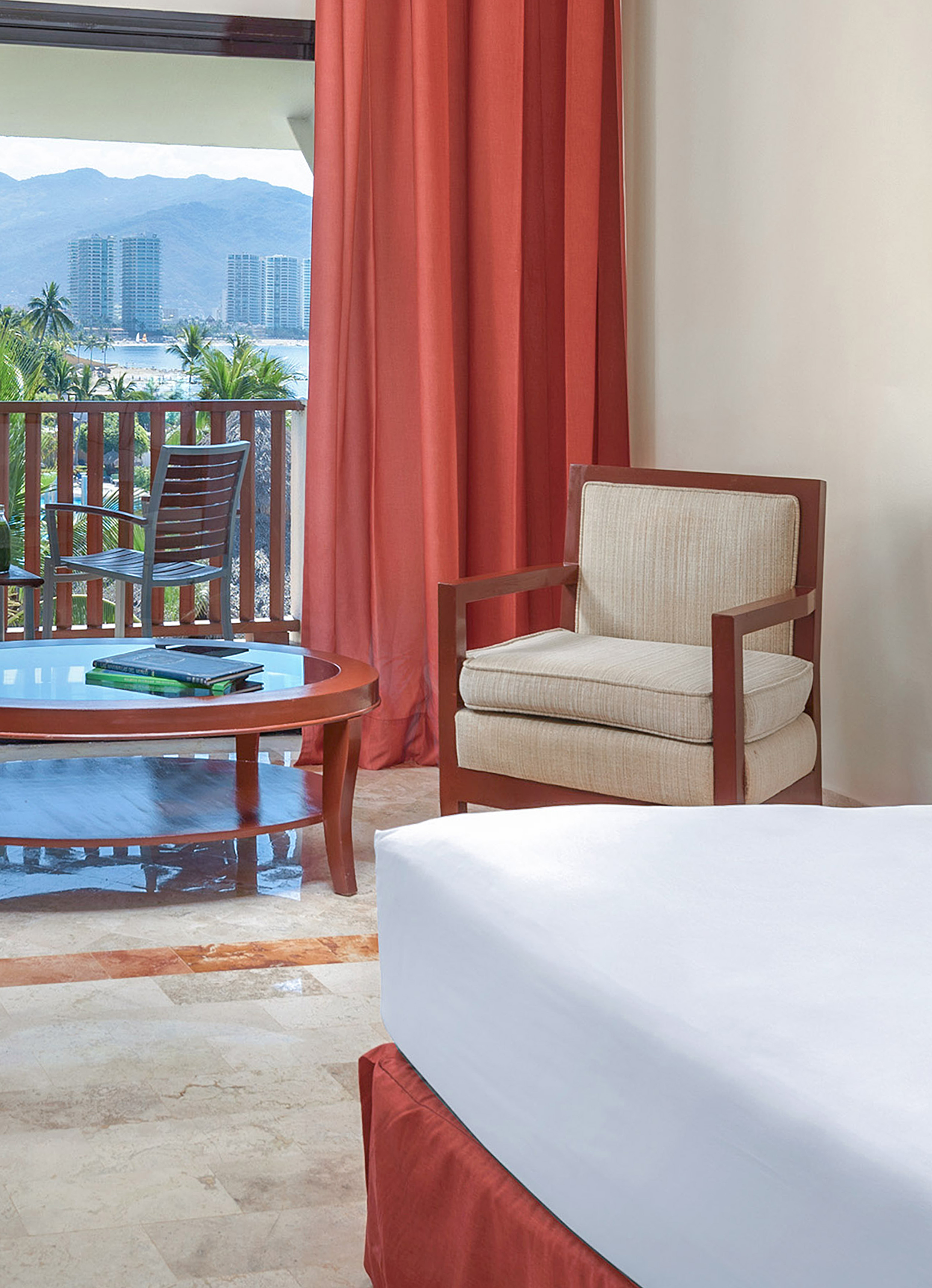 a room with a bed and a table