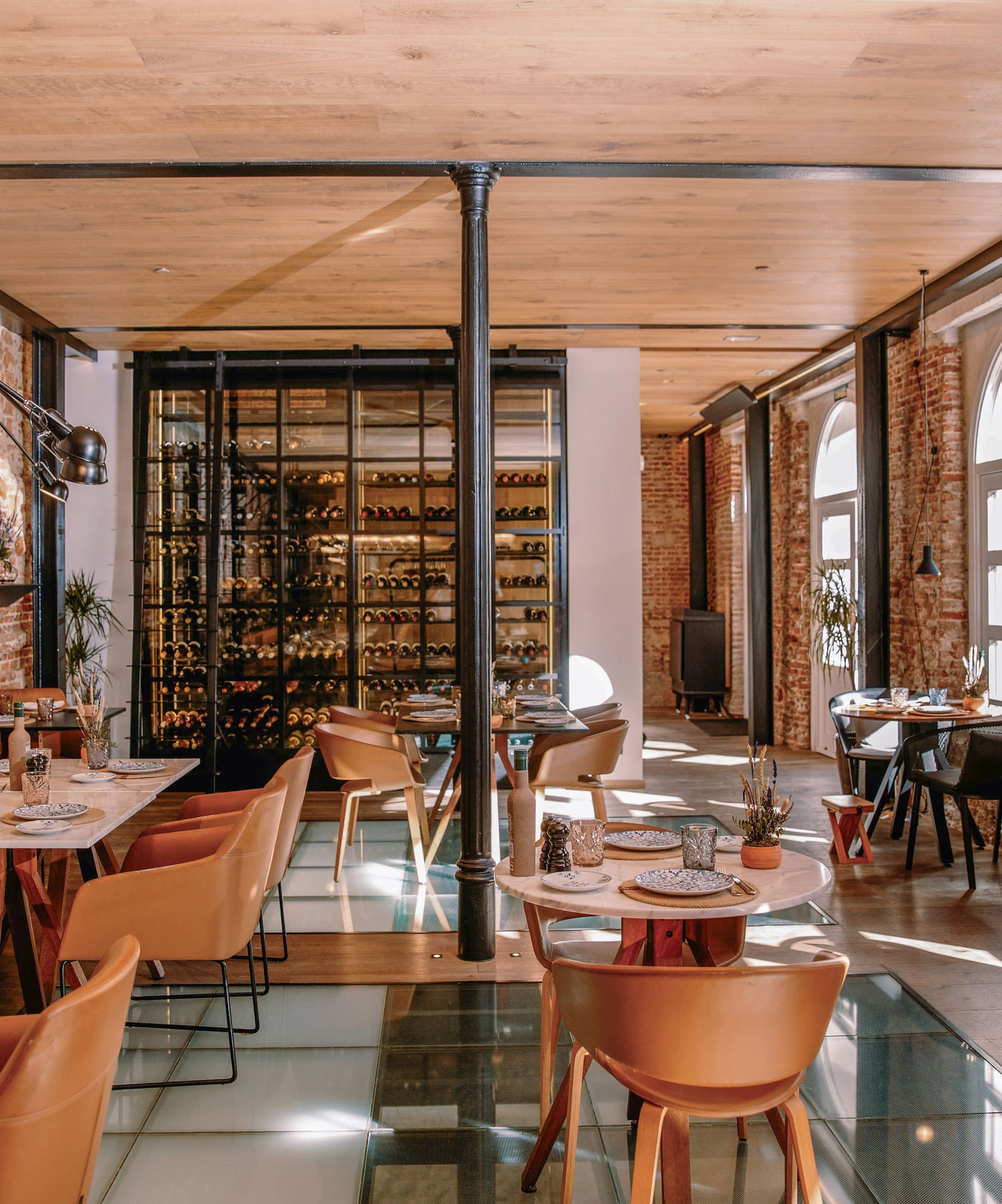 a room with tables and chairs