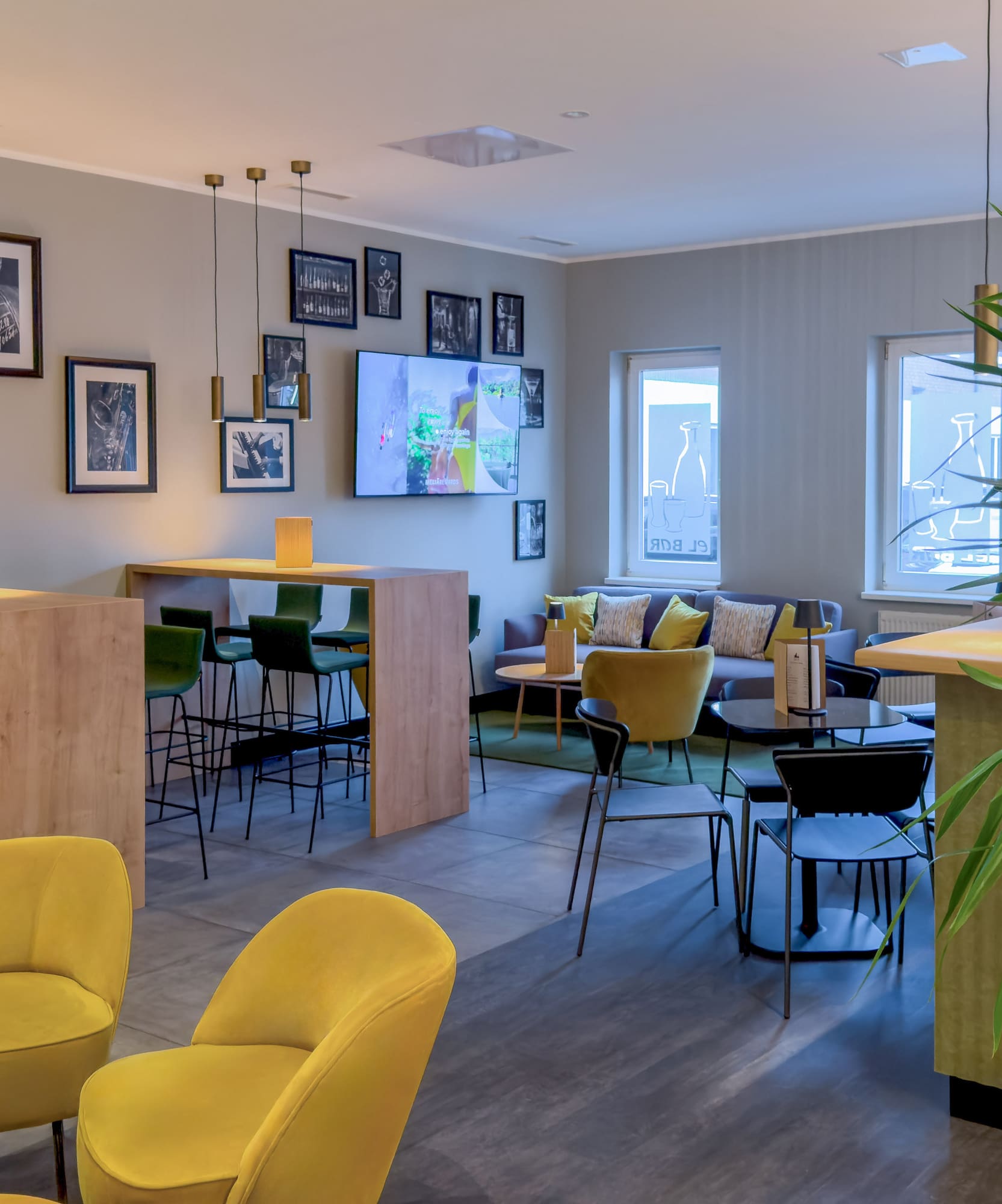 a room with tables and chairs