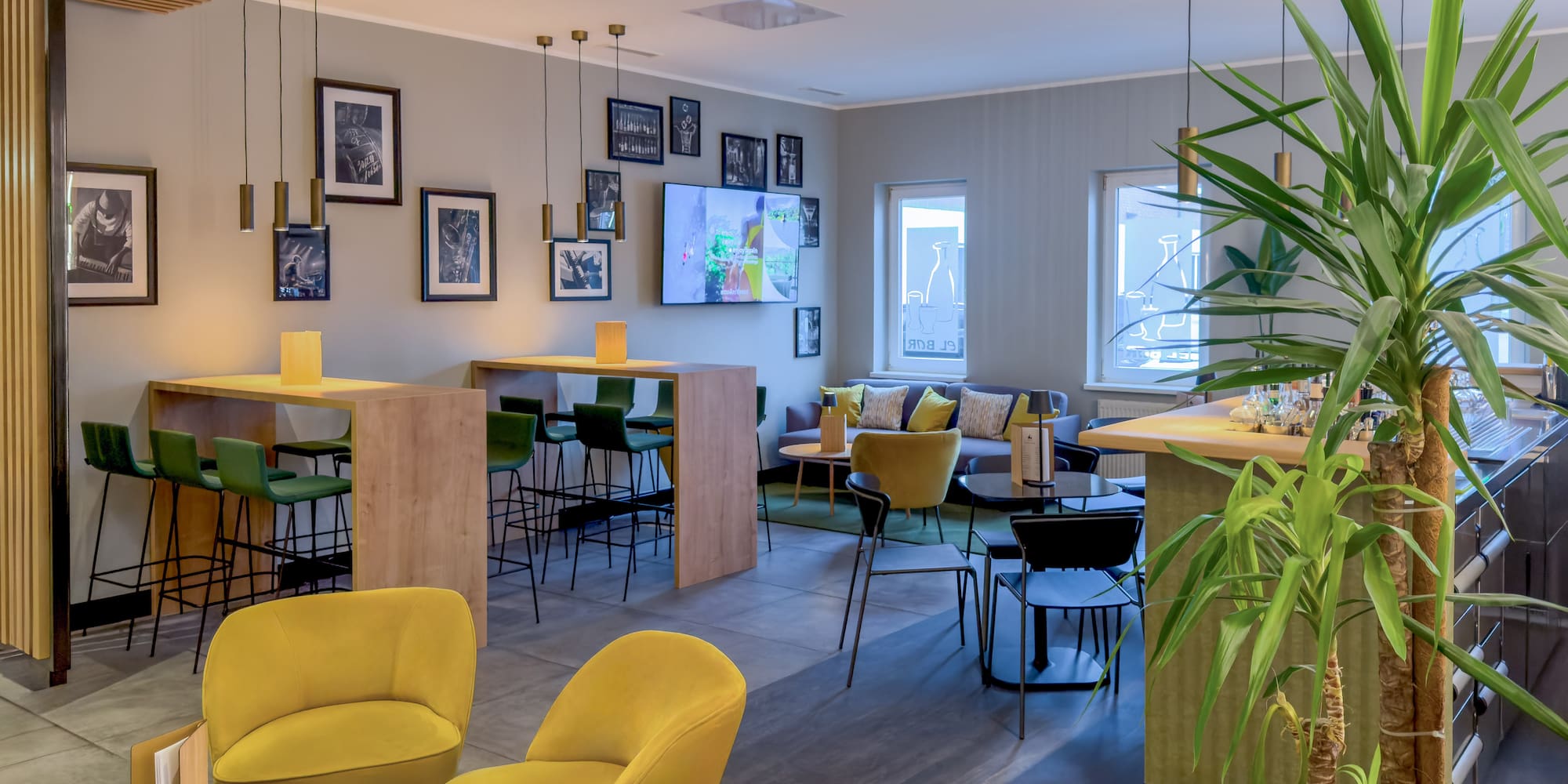 a room with tables and chairs