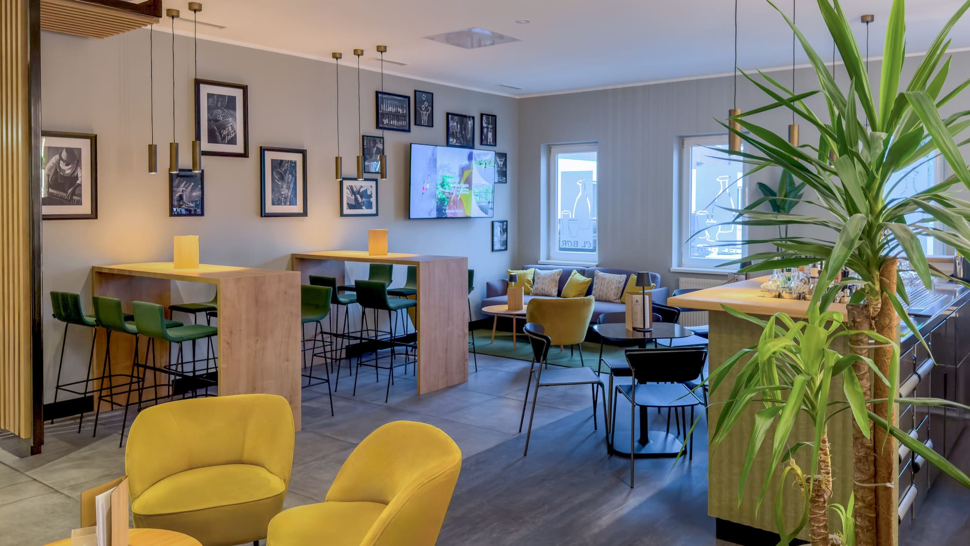 a room with tables and chairs