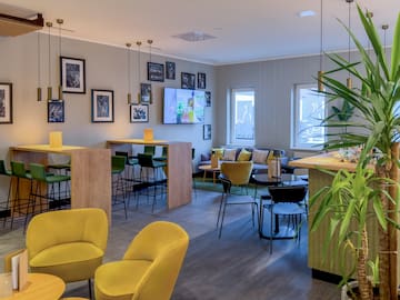 a room with tables and chairs