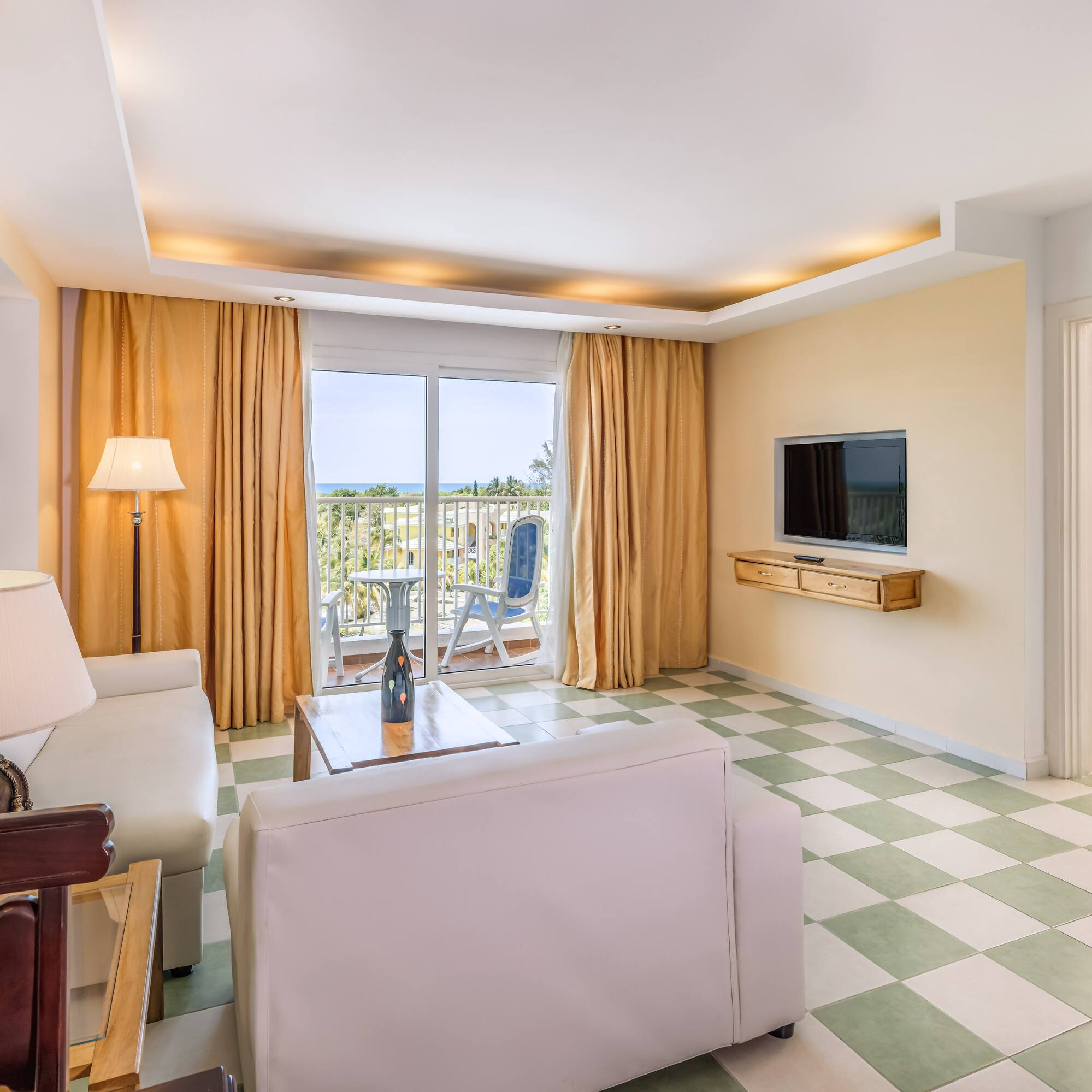 a room with a television and a couch