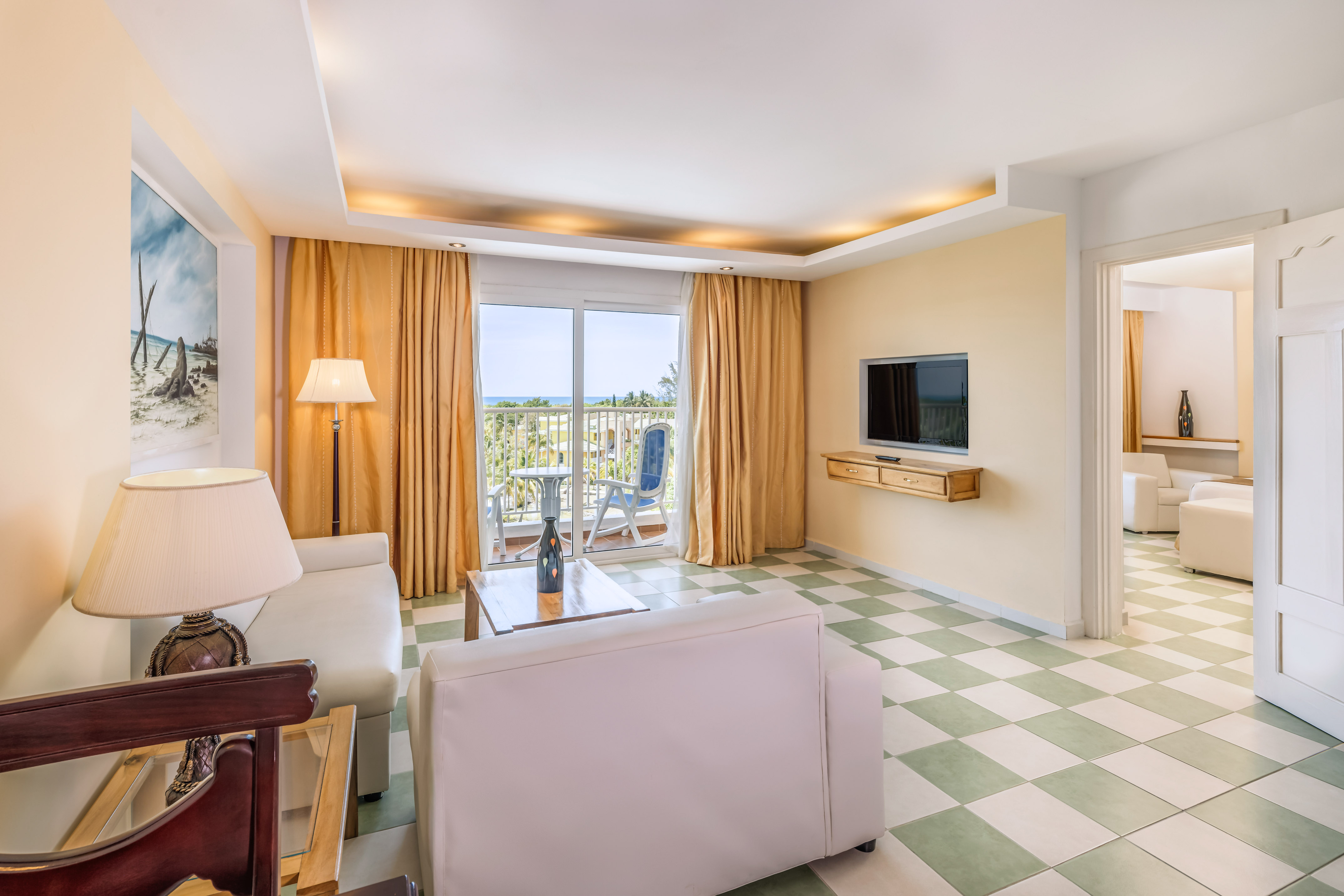 a room with a television and a couch