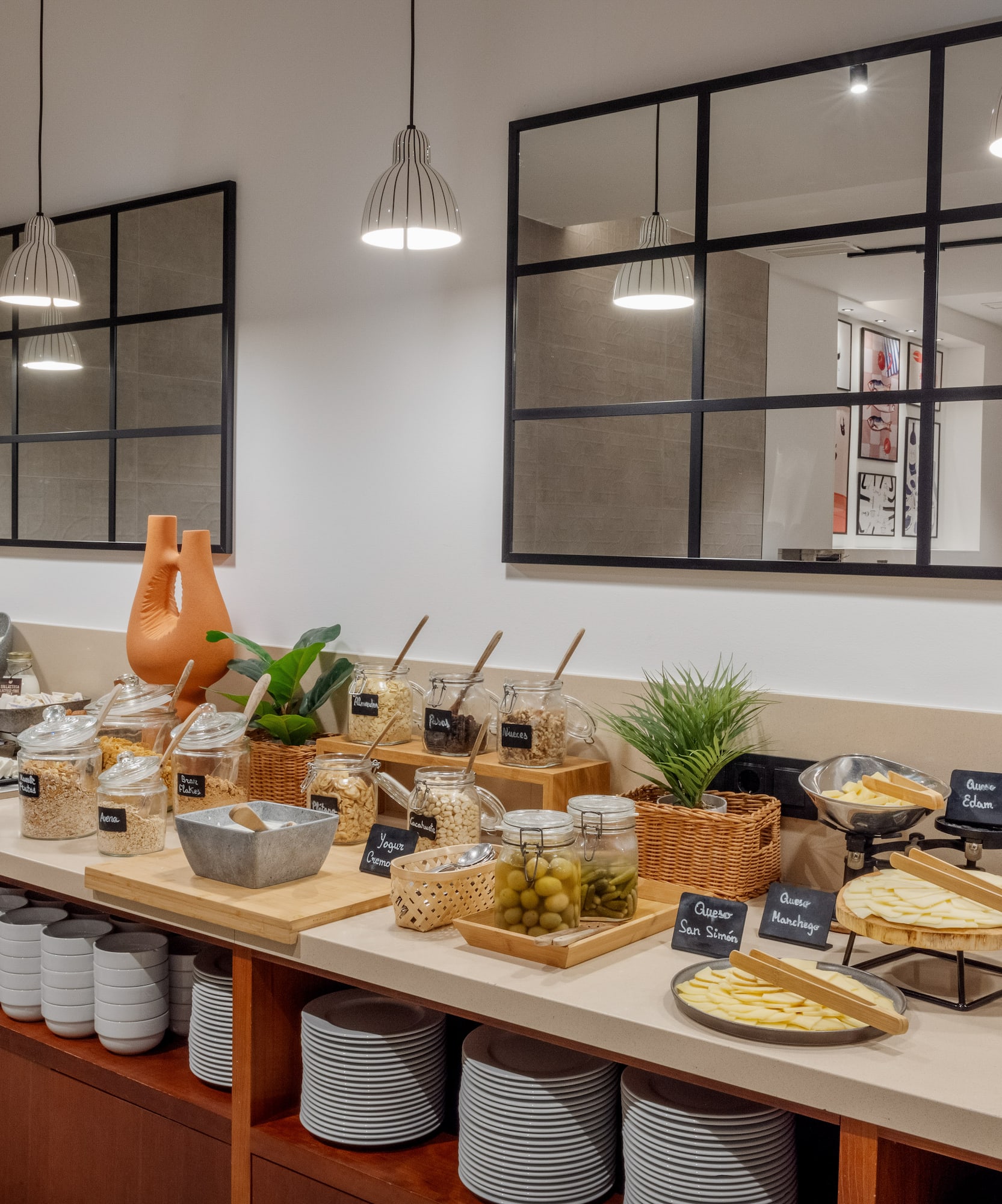 a buffet with food on it