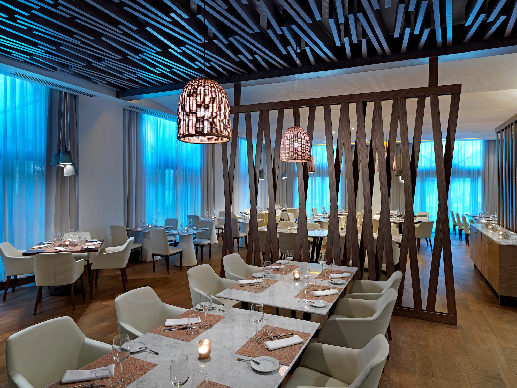 a room with tables and chairs