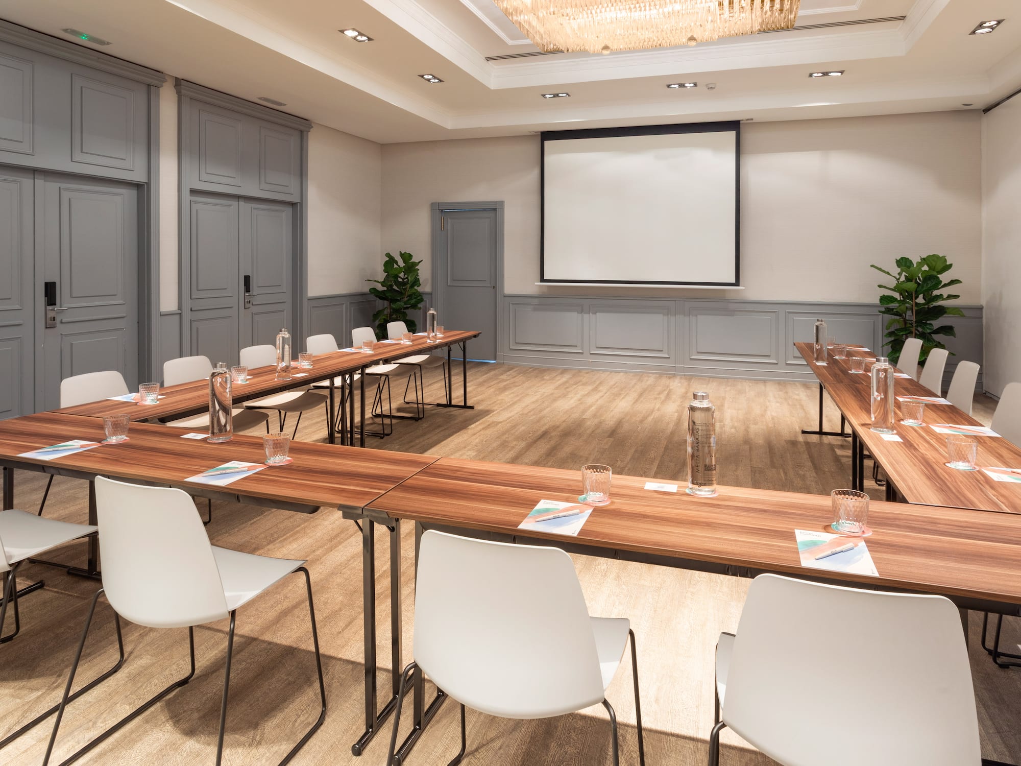 a room with tables and chairs