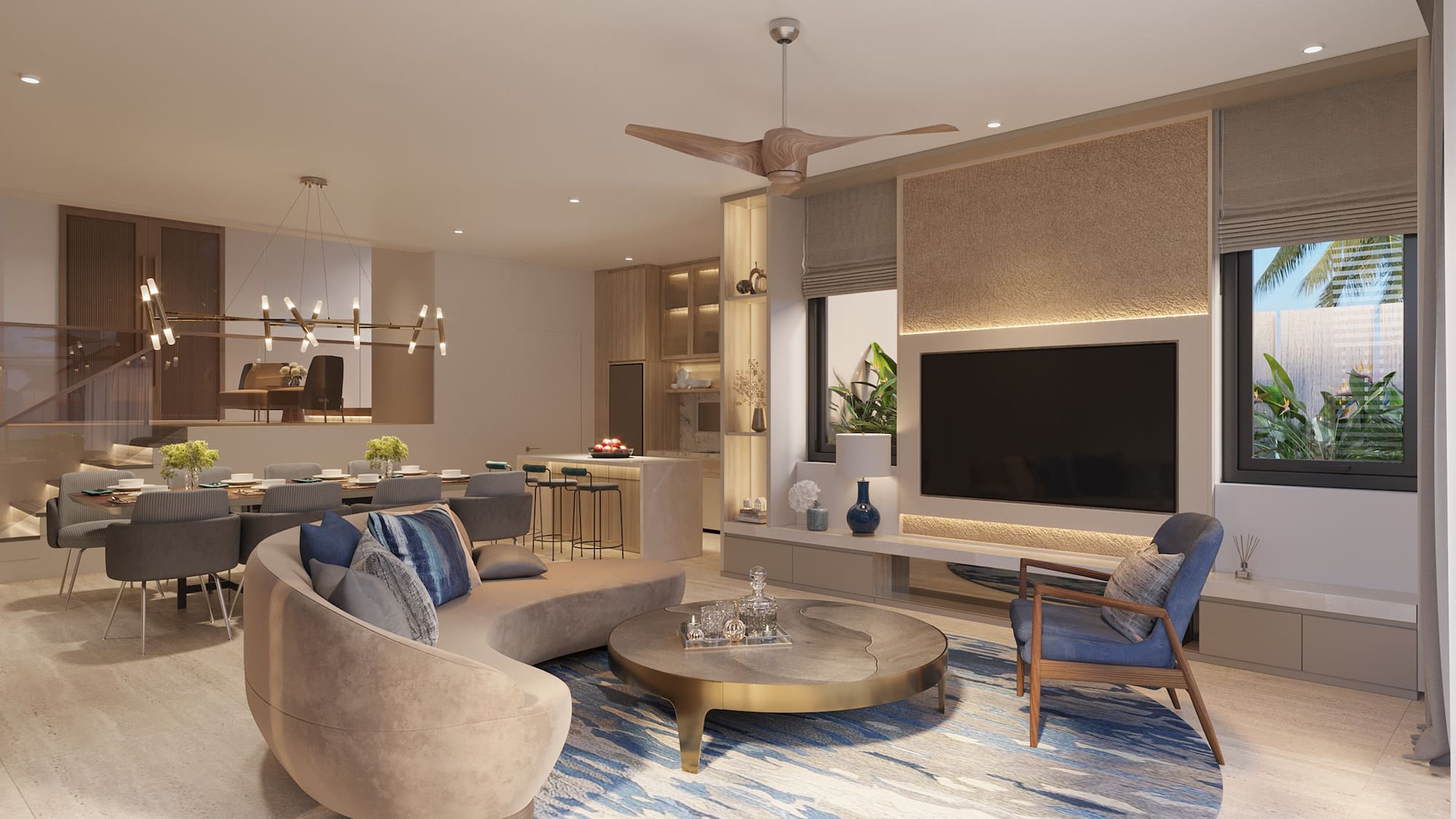 a living room with a couch and a tv