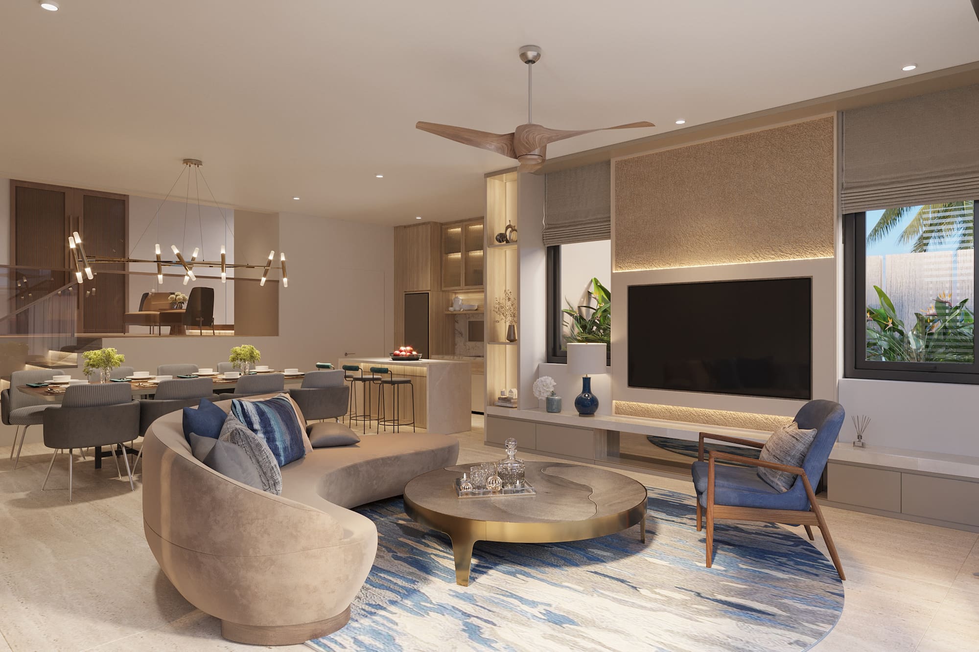 a living room with a couch and a tv