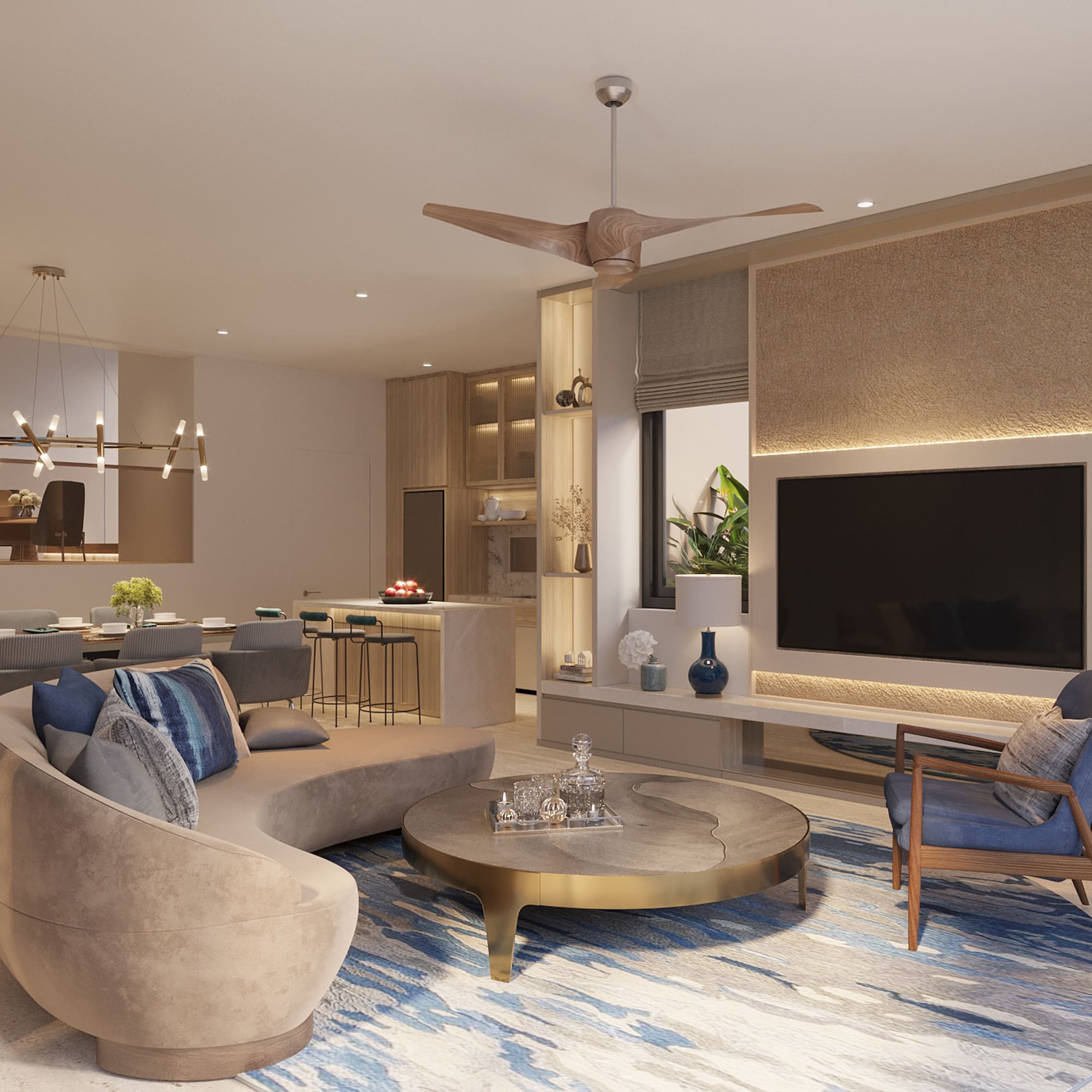 a living room with a couch and a tv