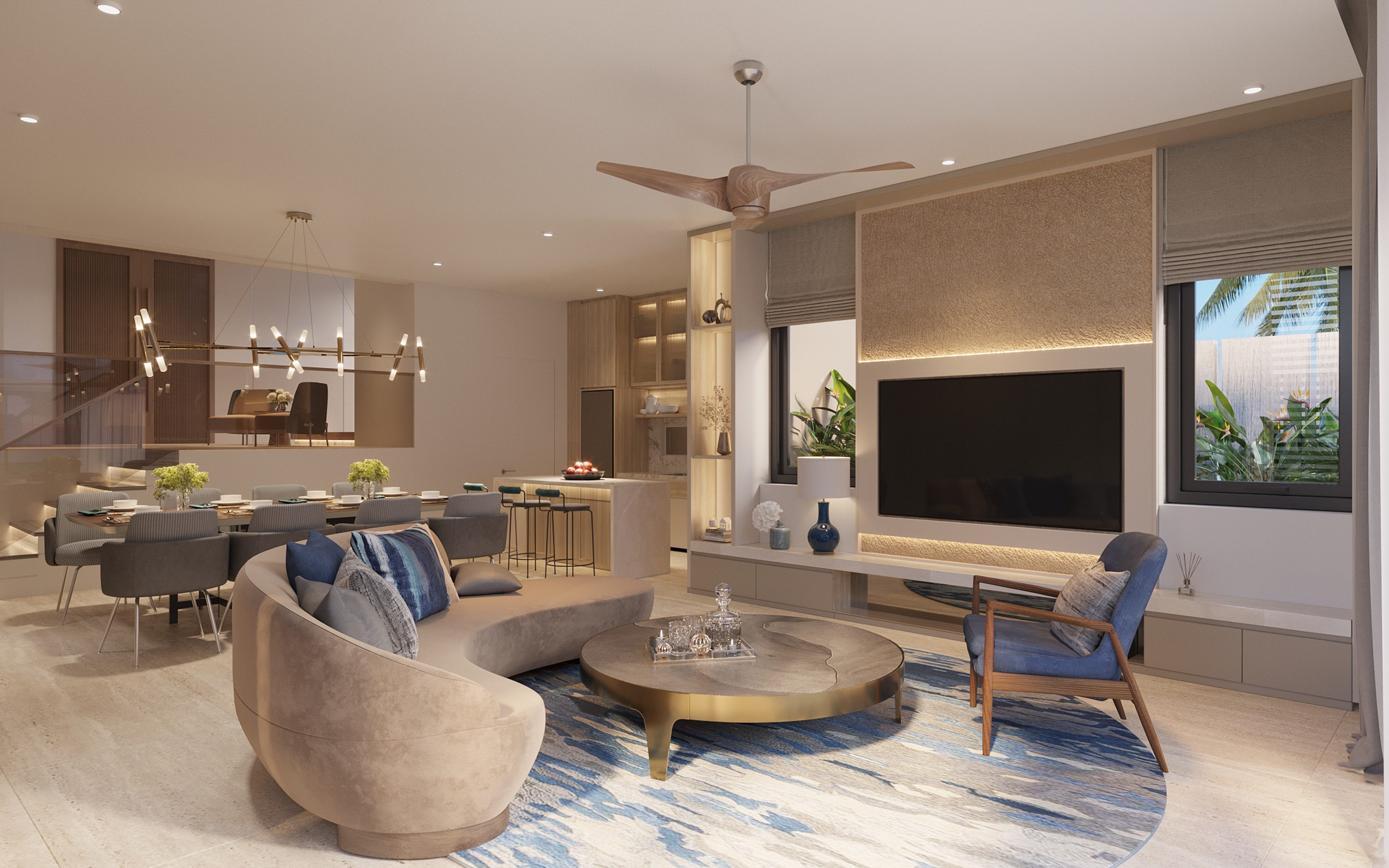 a living room with a couch and a tv