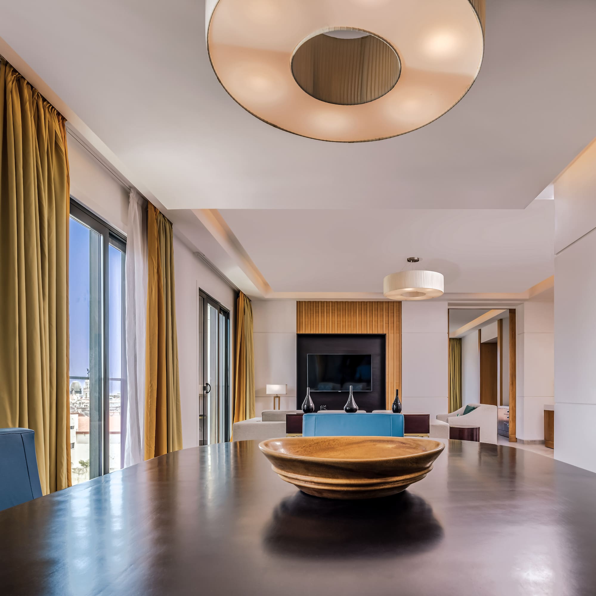 a room with a bowl on a table